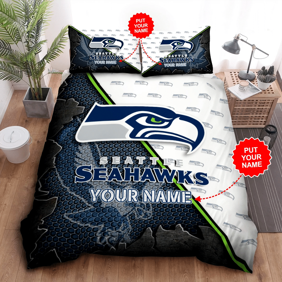 Personalized Seattle Seahawks Duvet Cover Pillowcase Bedding Set