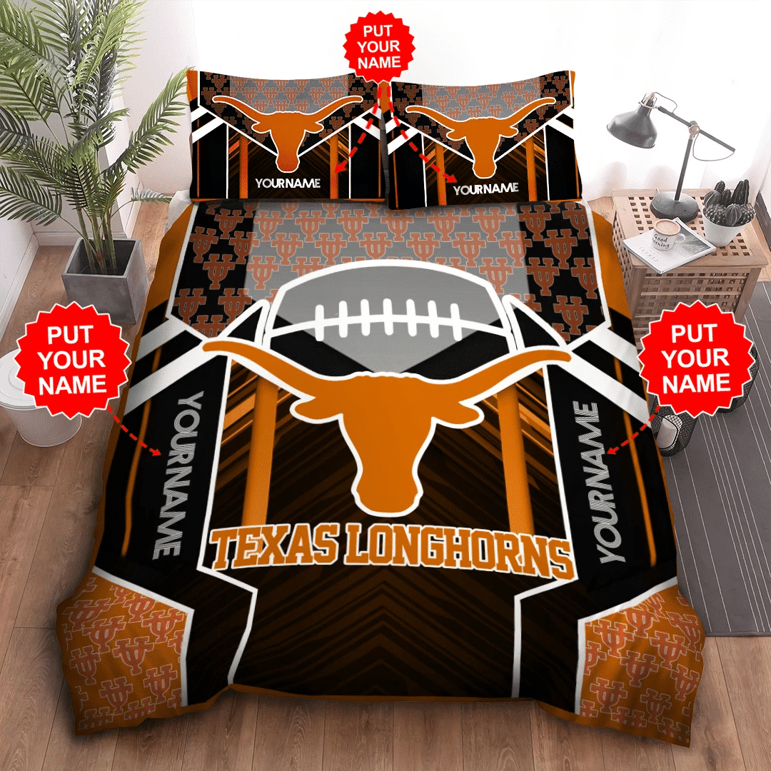 Personalized Texas Longhorns Duvet Cover Pillowcase Bedding Set