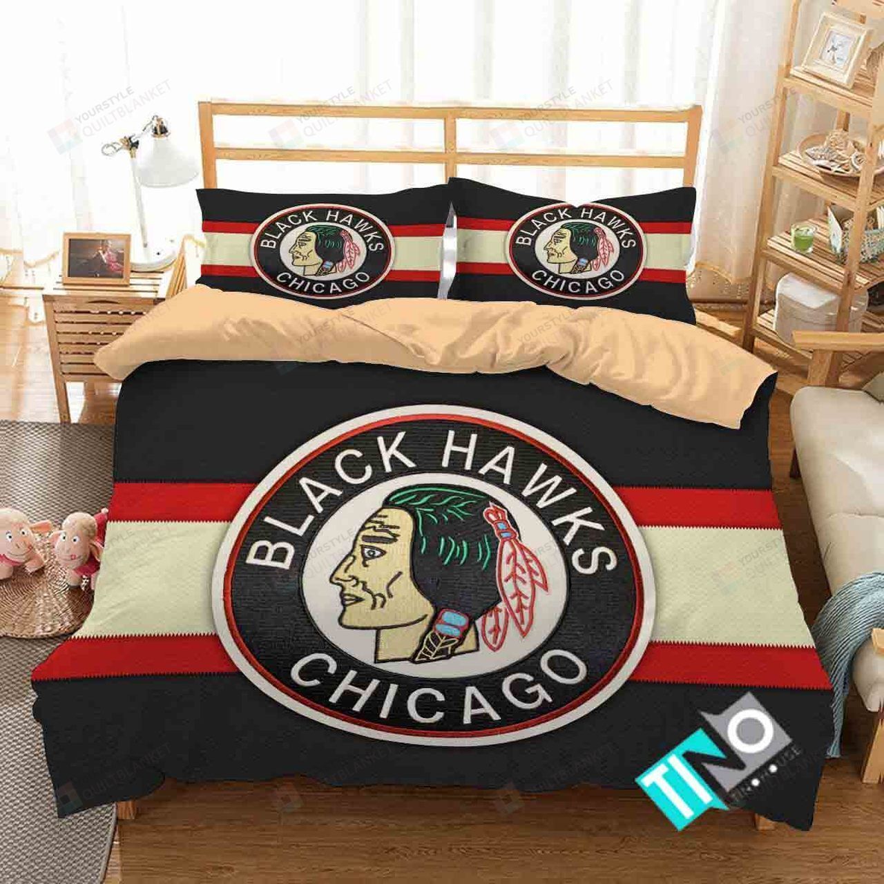 Nhl Chicago Blackhawks Logo D Duvet Cover Bedding Sets V