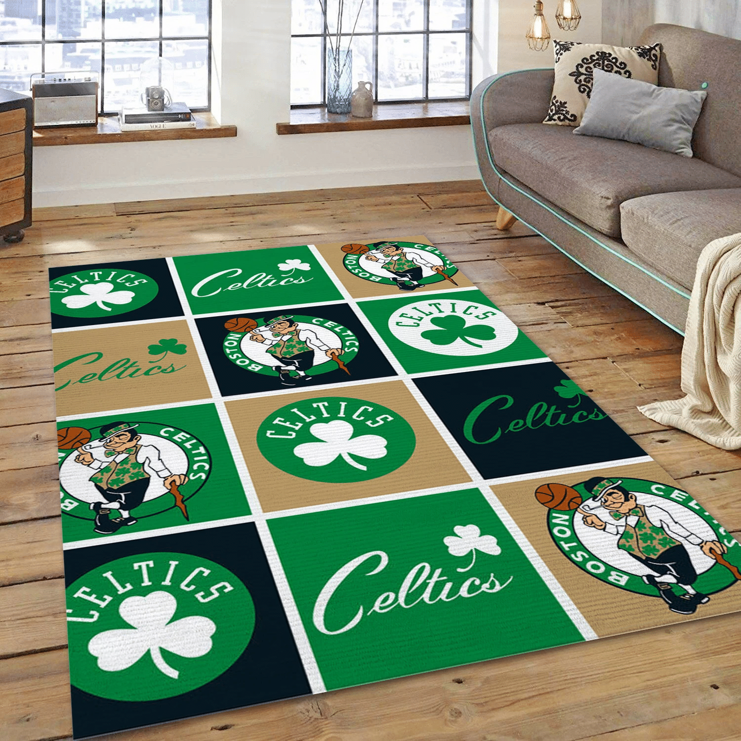 Boston Celtics Patterns 4 Reangle Area Rug, Living Room Rug - Home Decor - Indoor Outdoor Rugs