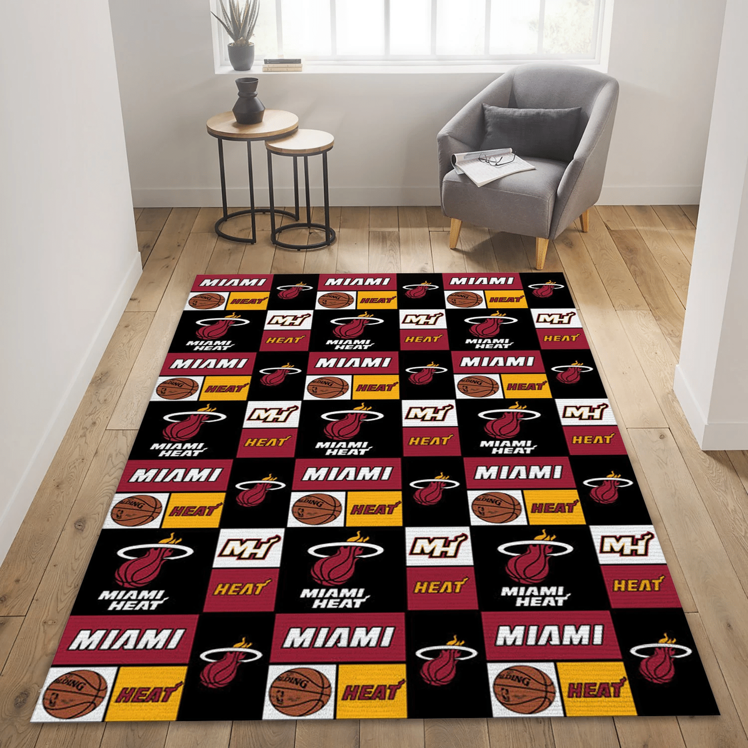 Miami Heat Patterns Team Logos Area Rug, Living Room Rug - Home Decor - Indoor Outdoor Rugs