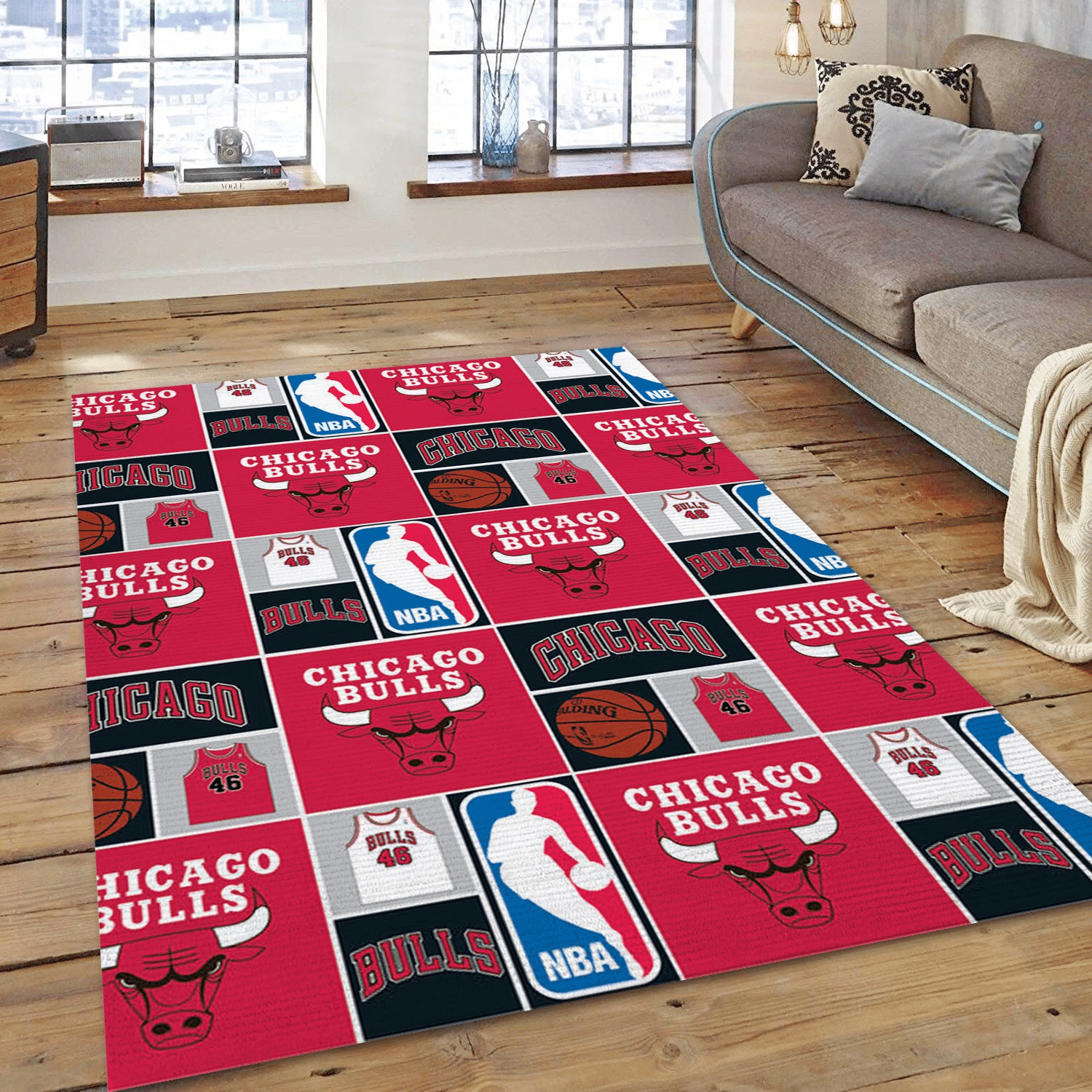 Chicago Bulls Patterns 4 Reangle Area Rug, Bedroom Rug - US Gift Decor - Indoor Outdoor Rugs