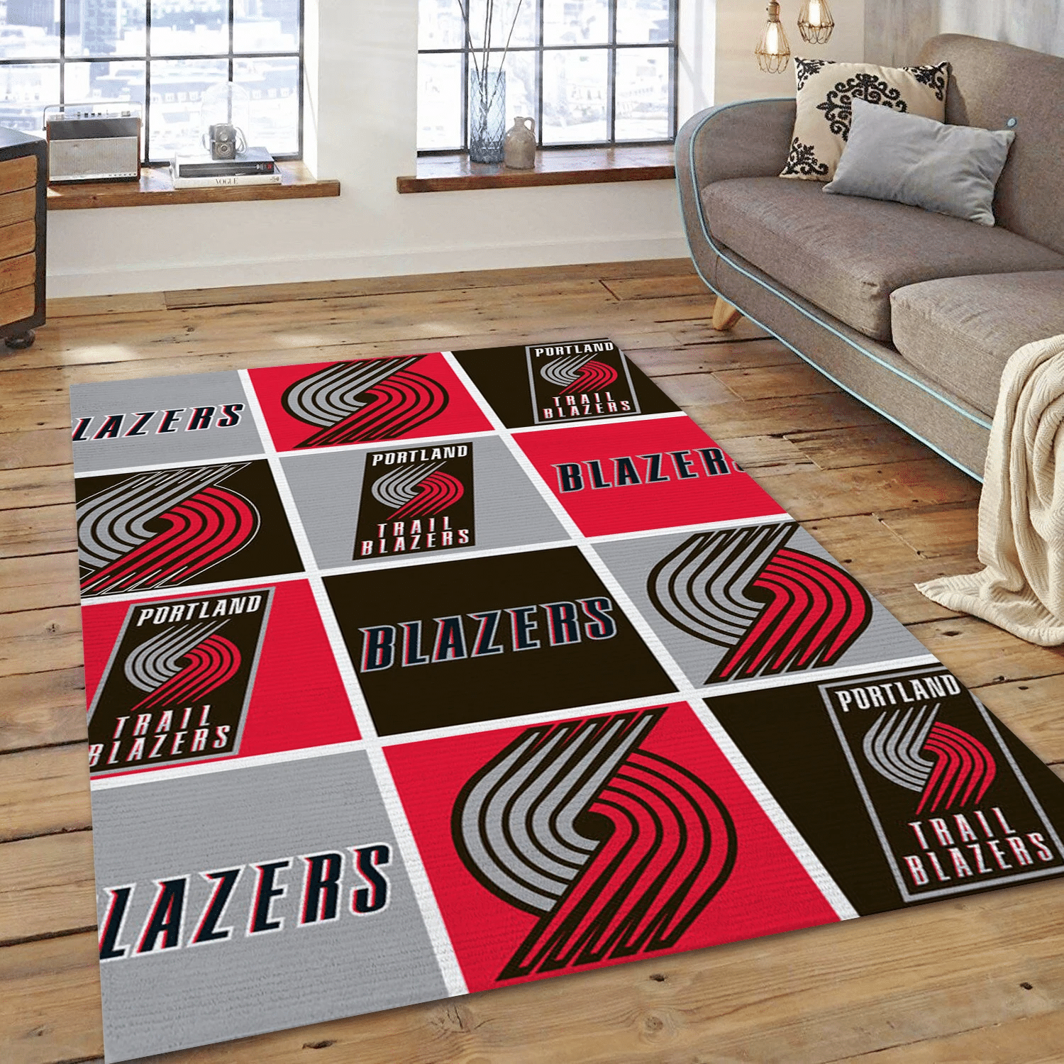 Portland Trailblazers Patterns 1 Team Logos Area Rug, Bedroom Rug - Home Decor - Indoor Outdoor Rugs