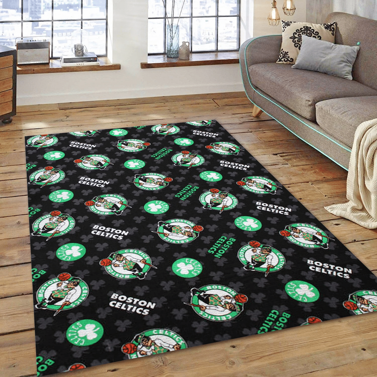 Boston Celtics Patterns 3 Reangle Area Rug, Living Room Rug - US Gift Decor - Indoor Outdoor Rugs