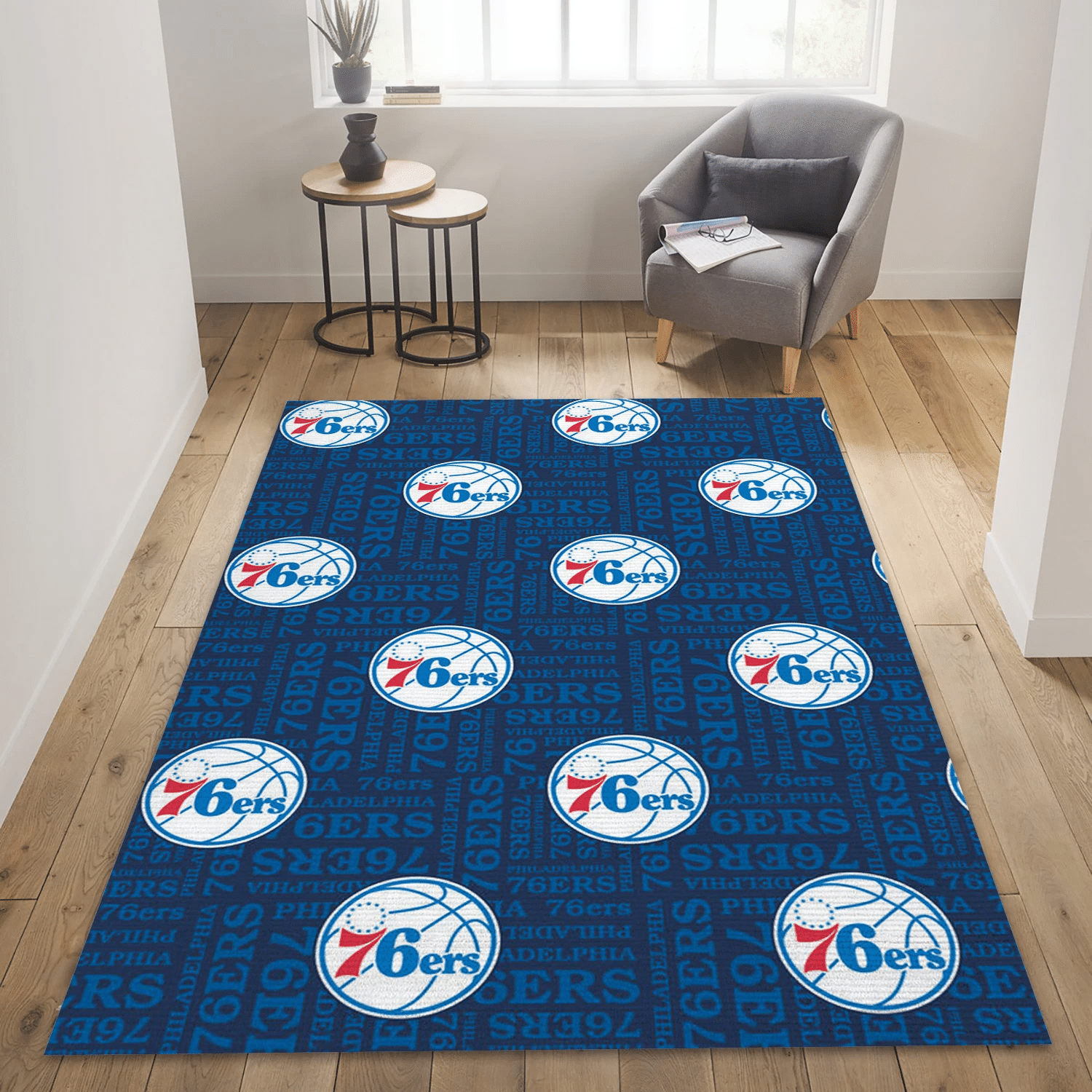 Philadelphia 76ers Patterns Team Logos Area Rug, Living Room Rug - Family Gift US Decor - Indoor Outdoor Rugs