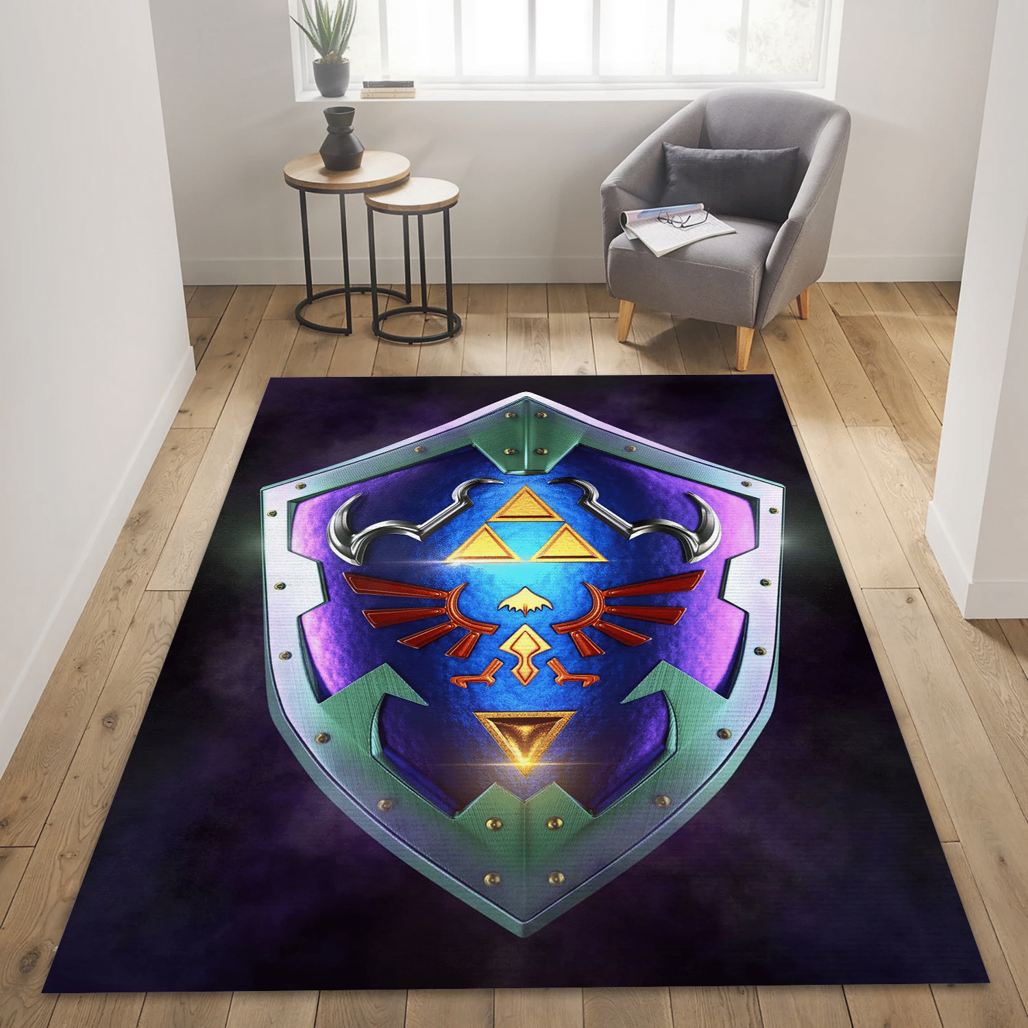 3d Ocarina Of Time Shield Area Rug, Living Room Rug - US Gift Decor - Indoor Outdoor Rugs