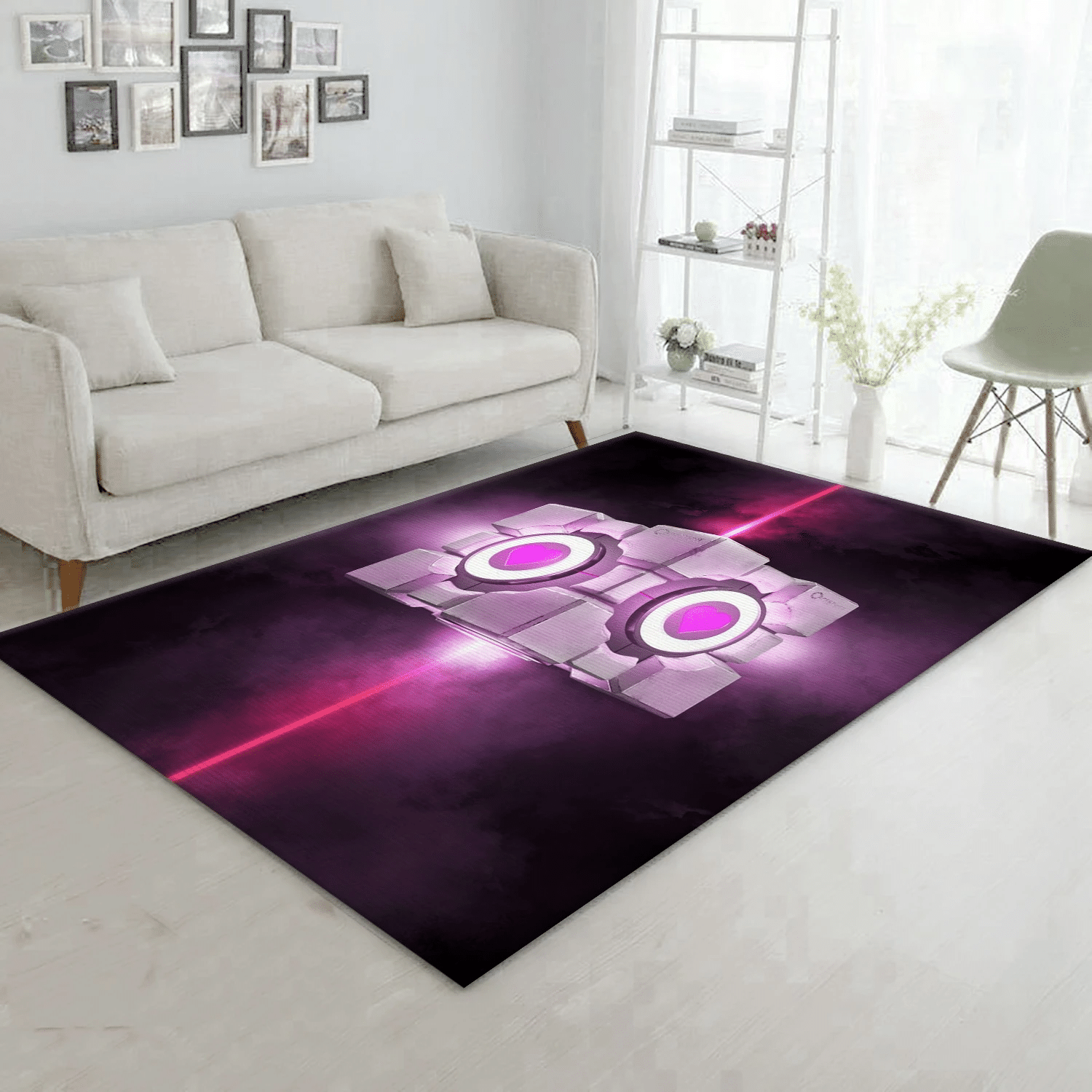 Portal Companion Cube Gaming Area Rug, Living Room Rug - Family Gift US Decor - Indoor Outdoor Rugs