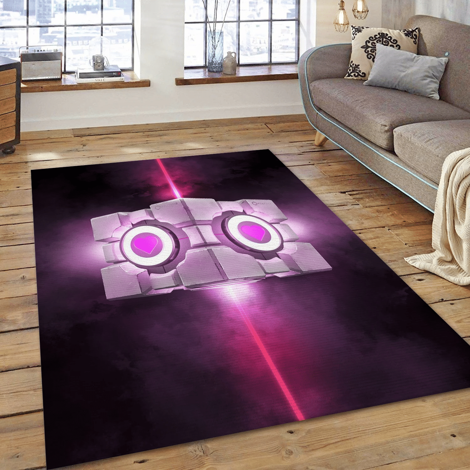 Portal Companion Cube Gaming Area Rug, Living Room Rug - Family Gift US Decor - Indoor Outdoor Rugs