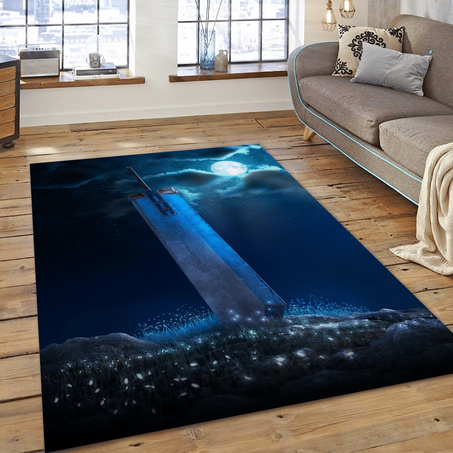 3d Buster Sword Night Edition Area Rug, Living Room Rug - US Gift Decor - Indoor Outdoor Rugs