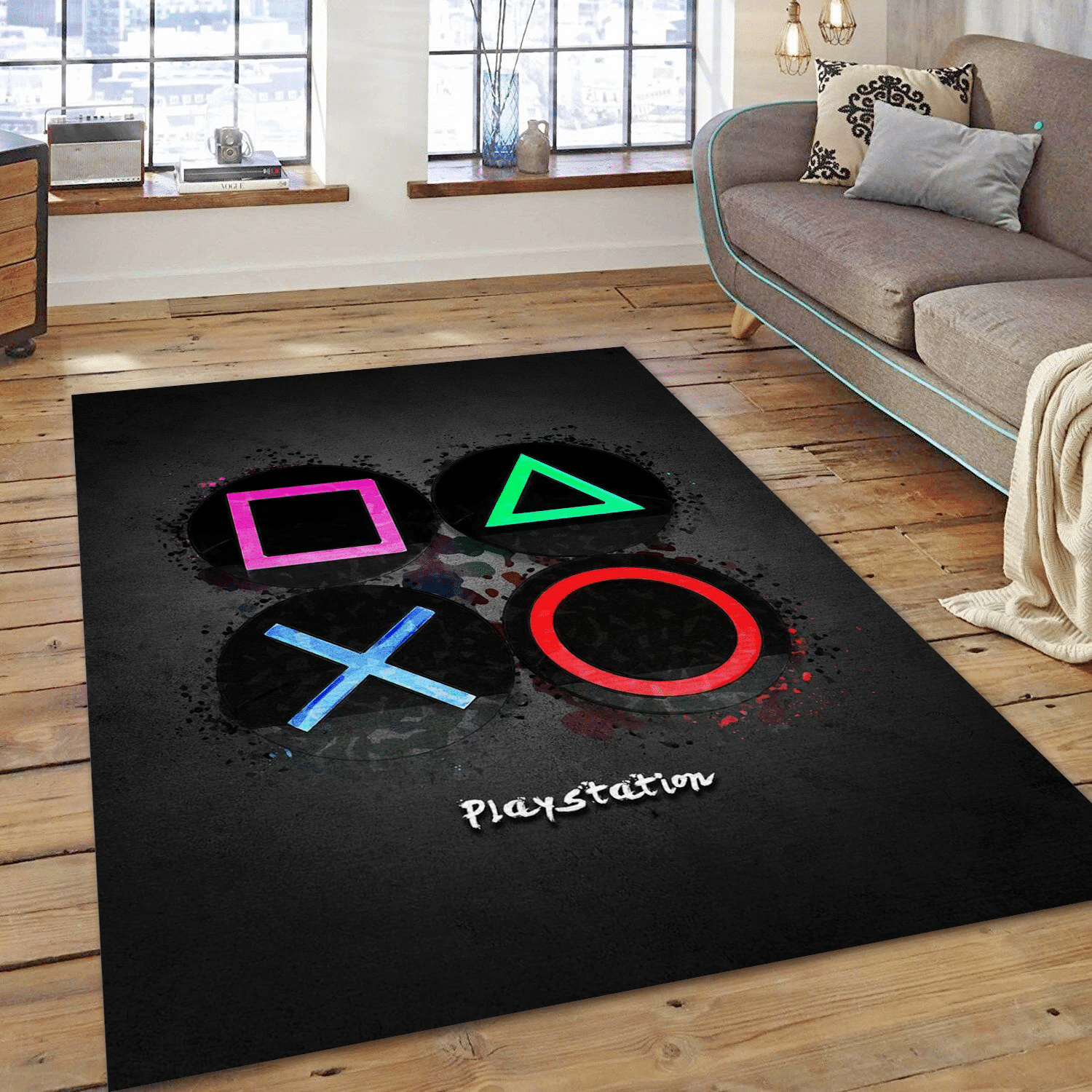 Playstation Buttons Area Rug Carpet, Bedroom Rug - US Gift Decor - Indoor Outdoor Rugs