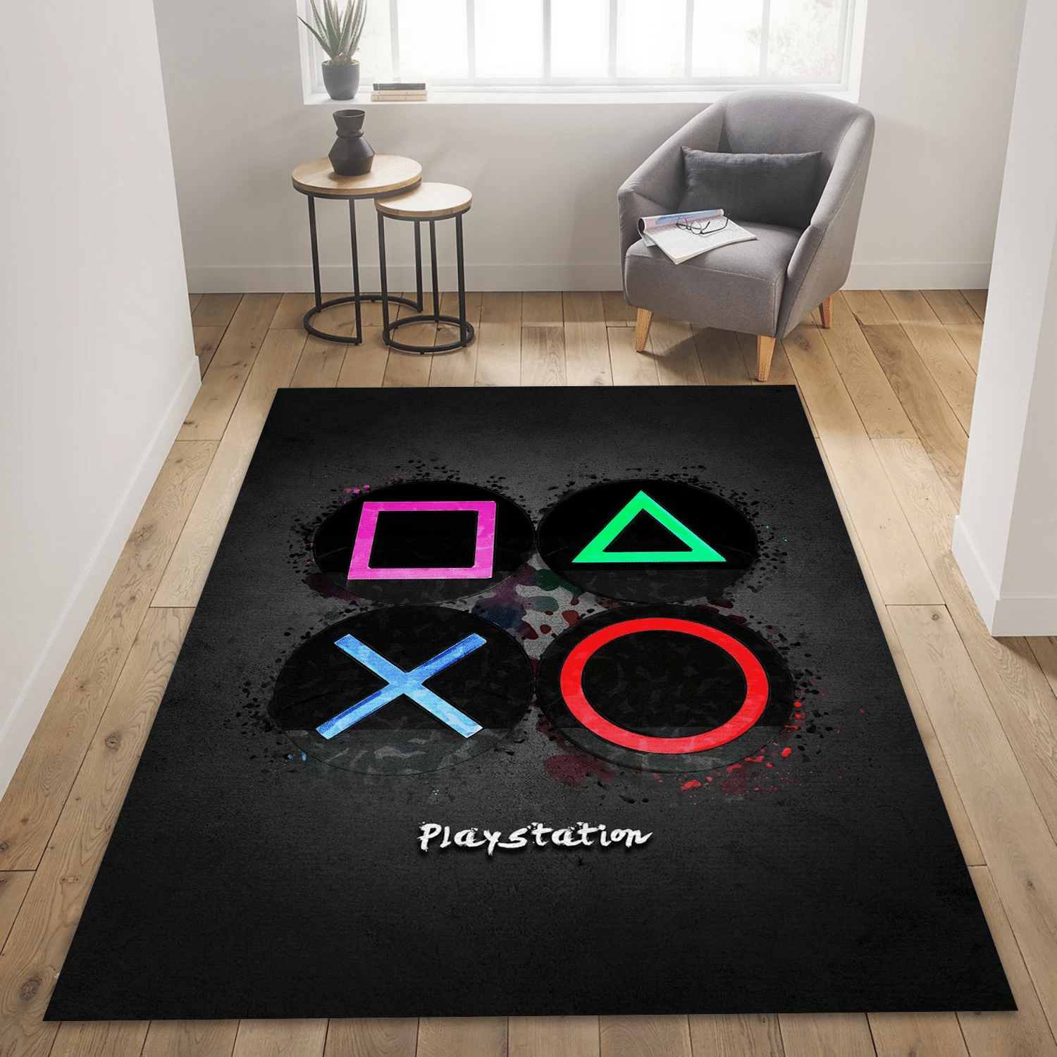 Playstation Buttons Area Rug Carpet, Bedroom Rug - US Gift Decor - Indoor Outdoor Rugs