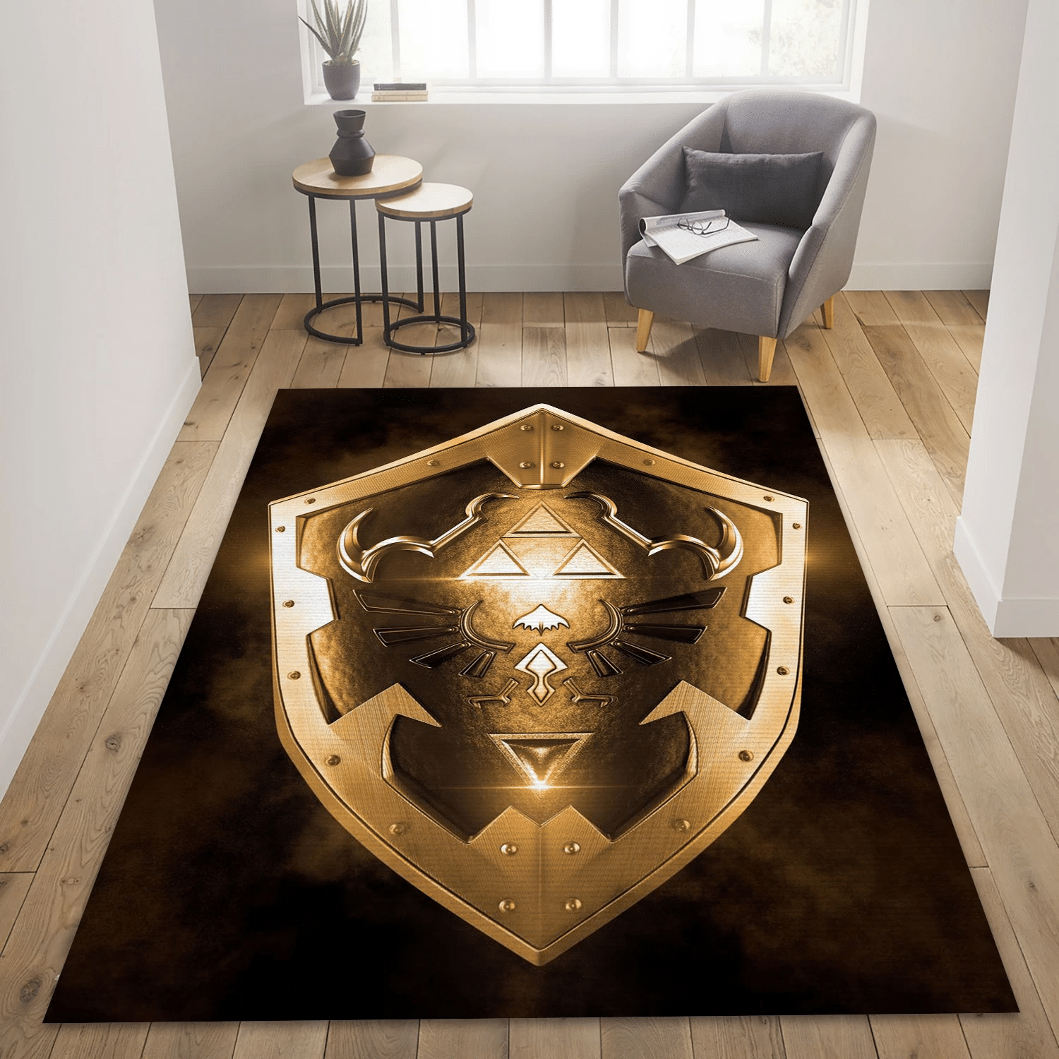 3d Hylian Shield Gold Edition Area Rug Carpet, Bedroom Rug - US Gift Decor - Indoor Outdoor Rugs