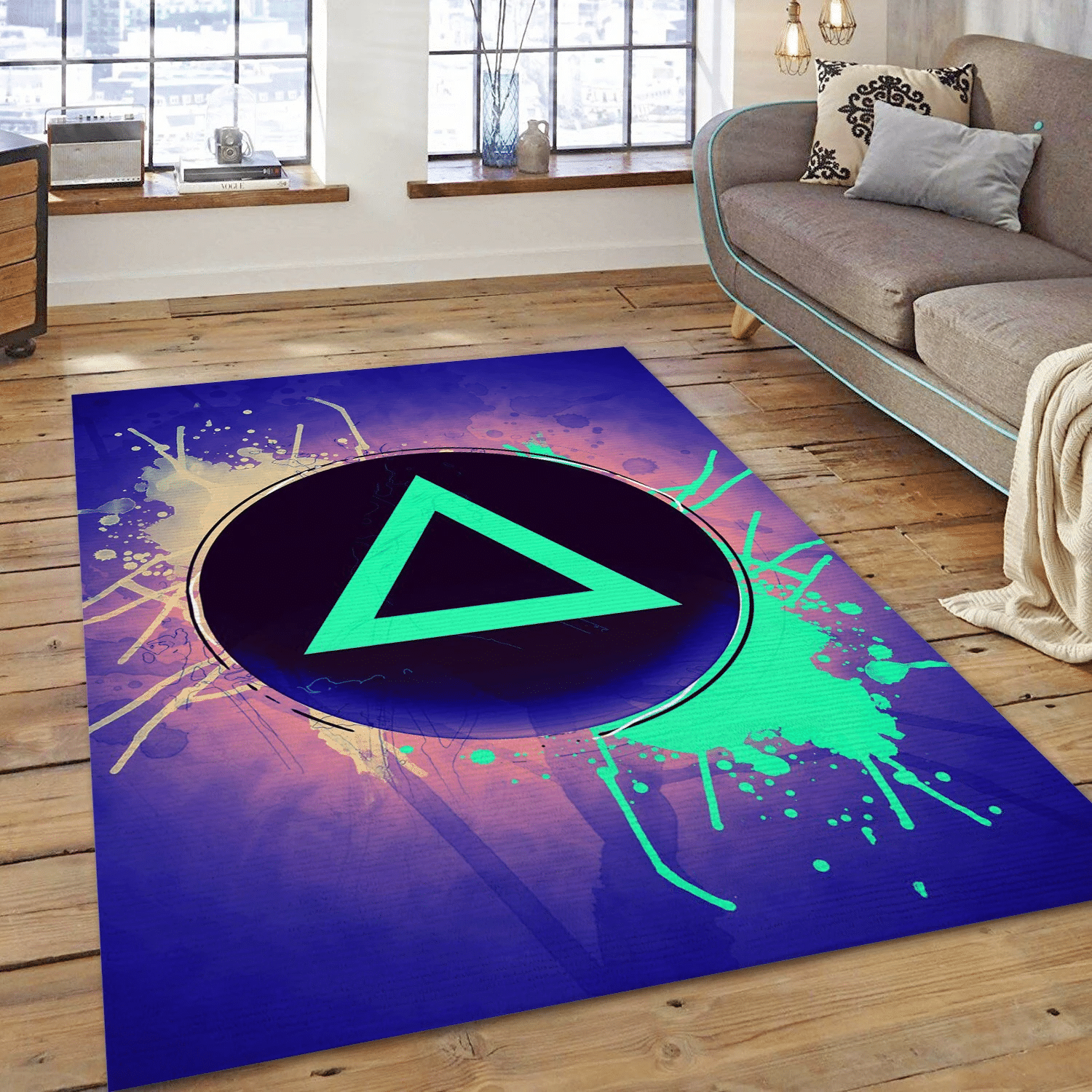 Triangle Button Gaming Area Rug, Living Room Rug - Christmas Gift US Decor - Indoor Outdoor Rugs