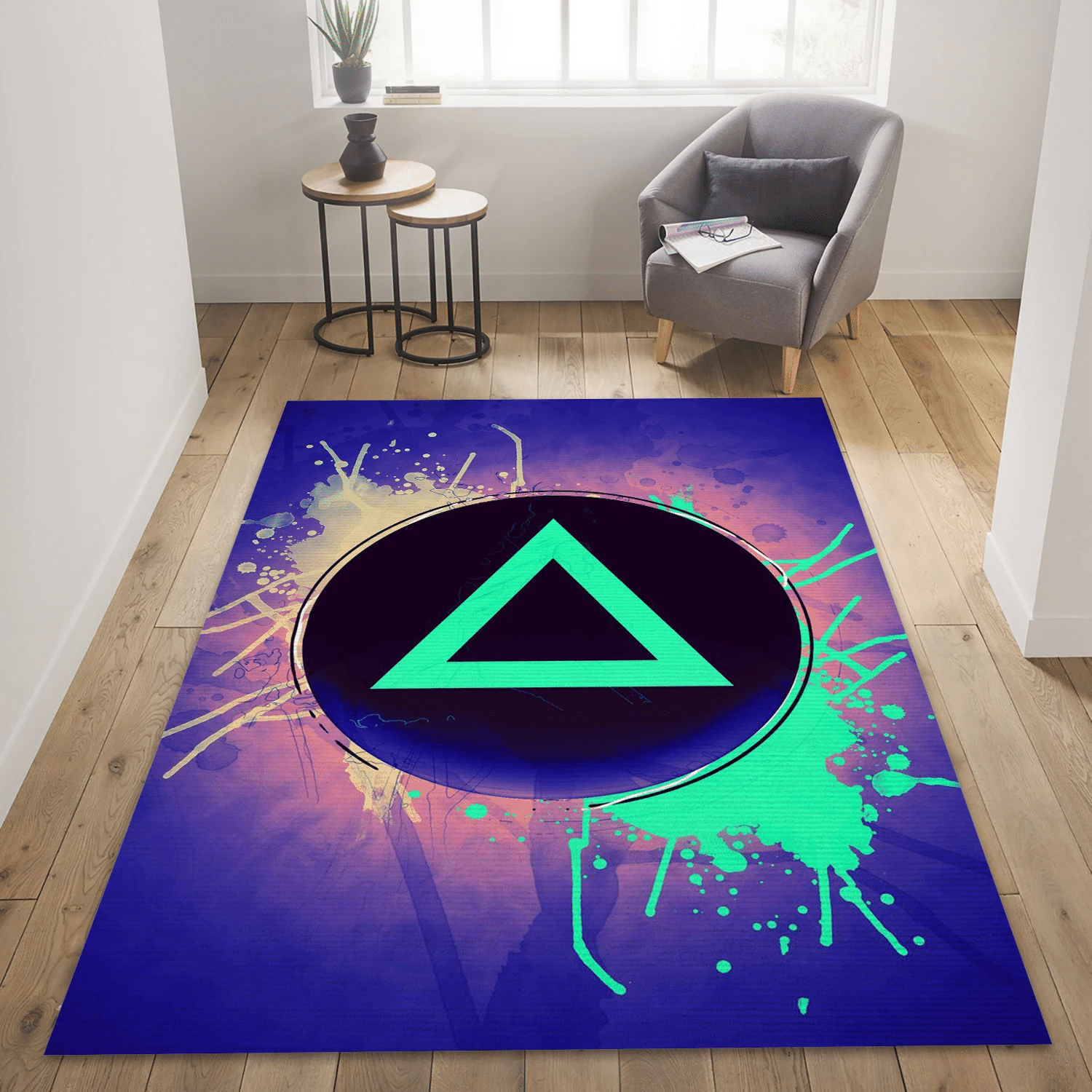 Triangle Button Gaming Area Rug, Living Room Rug - Christmas Gift US Decor - Indoor Outdoor Rugs