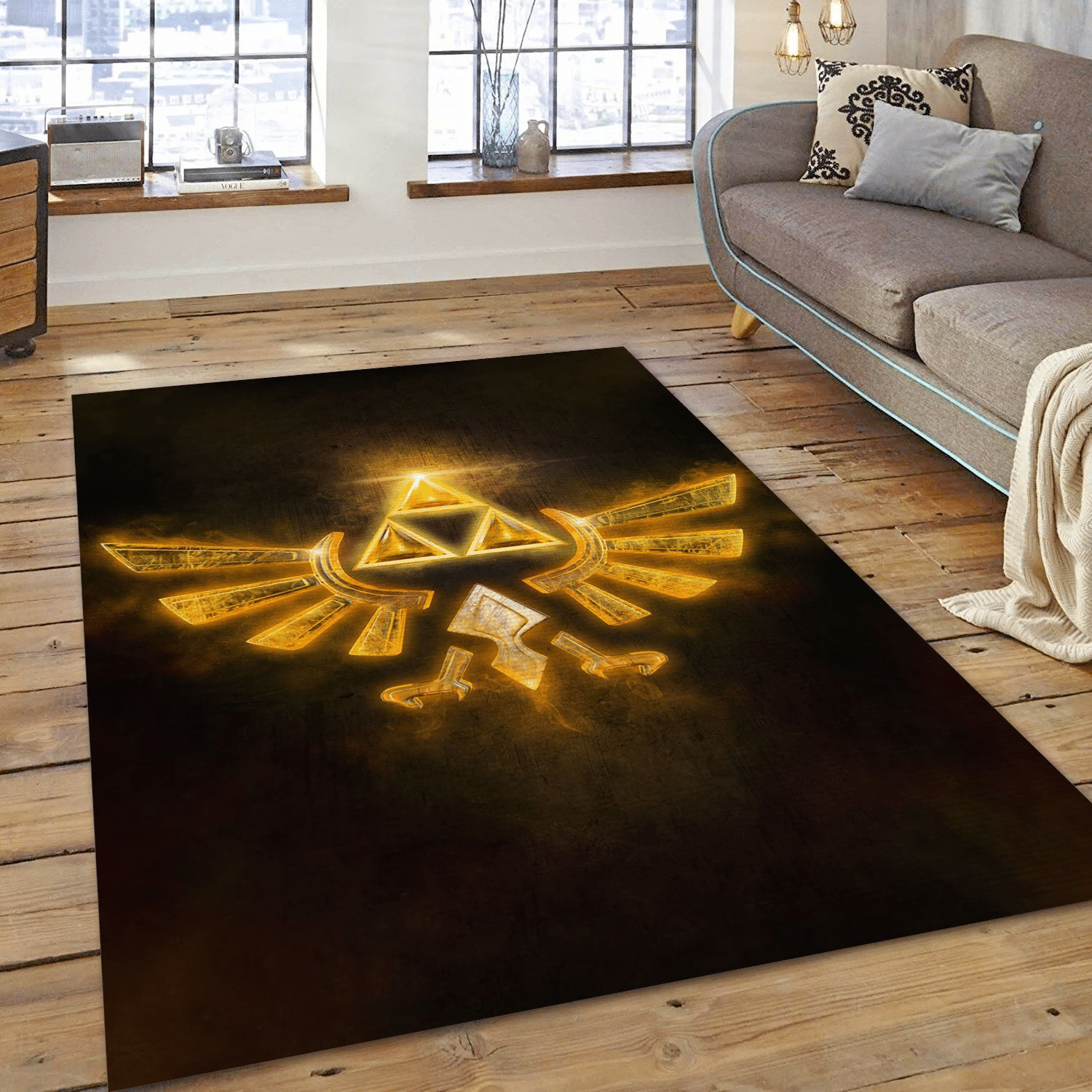 3d Triforce Gold Edition Gaming Area Rug, Bedroom Rug - Home Decor  Floor Decor - Indoor Outdoor Rugs