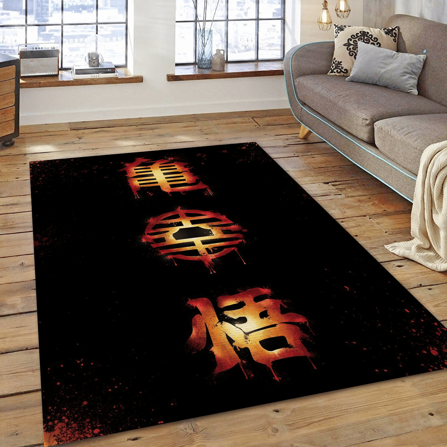 Kanjis Dark Version Gaming Area Rug, Living Room Rug - US Gift Decor - Indoor Outdoor Rugs