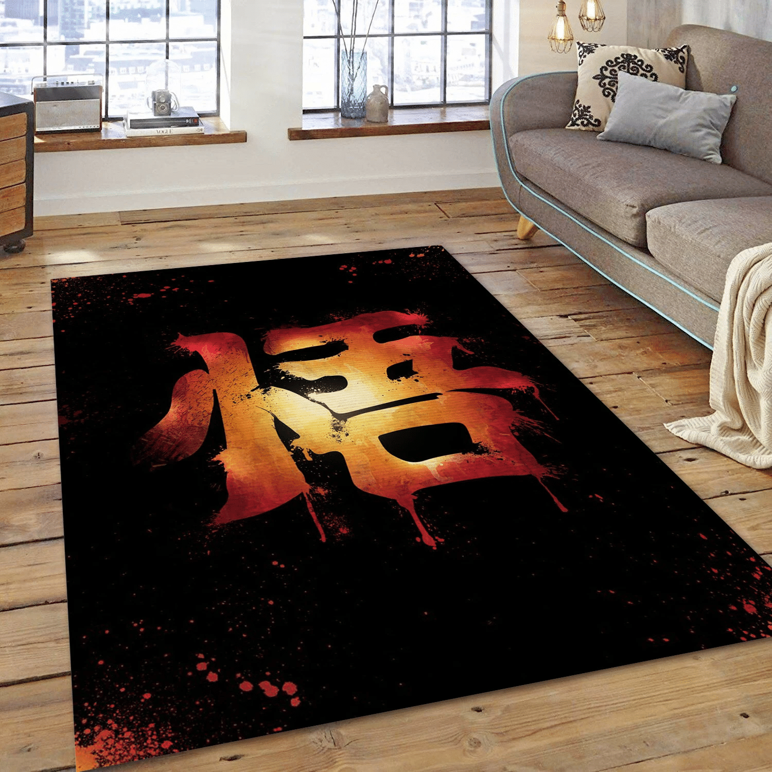 Go Kanji Dark Area Rug For Christmas, Living Room Rug - US Gift Decor - Indoor Outdoor Rugs