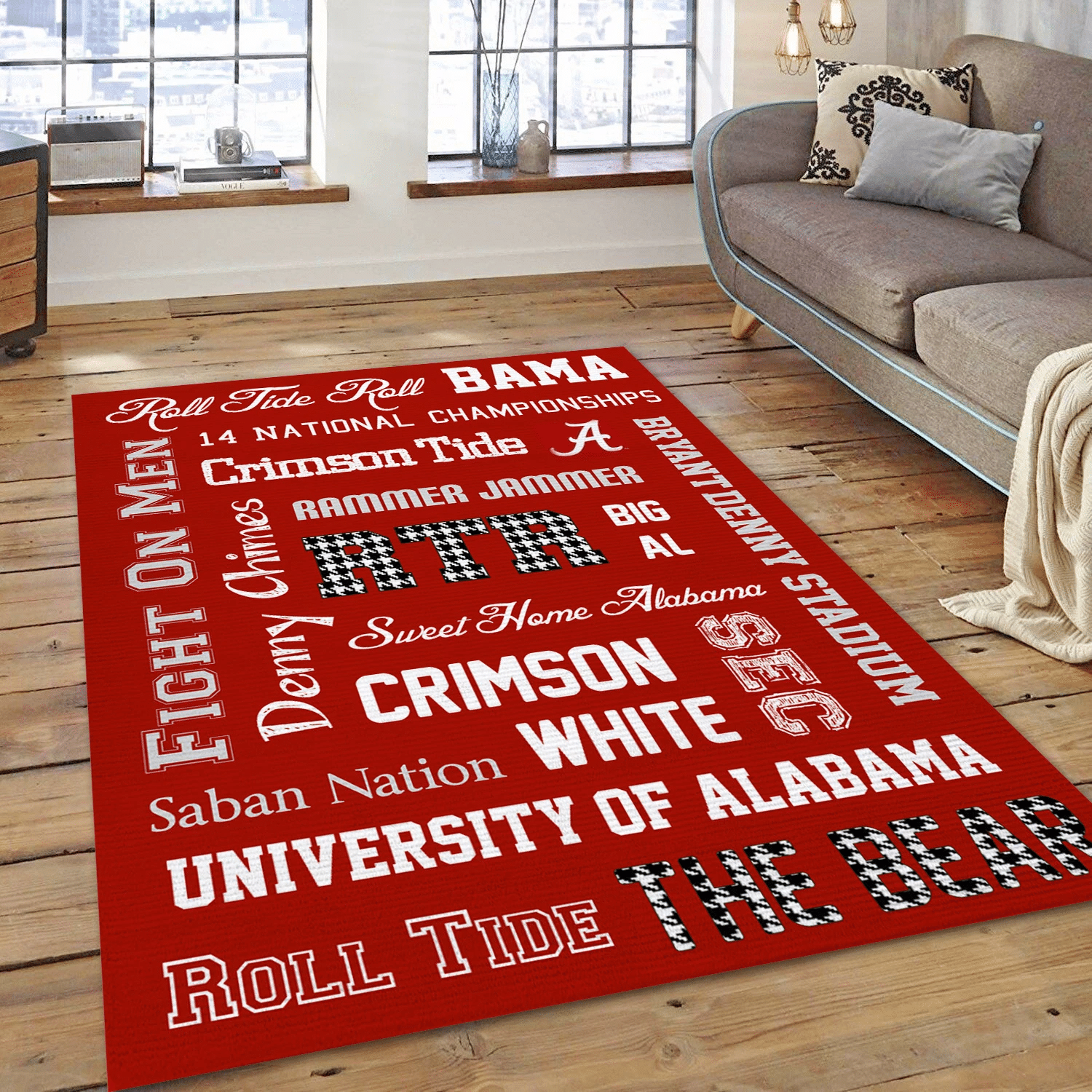 Alabama Crimson Tide Printable Subway Art Area Rug Carpet, Bedroom Rug - Family Gift US Decor - Indoor Outdoor Rugs