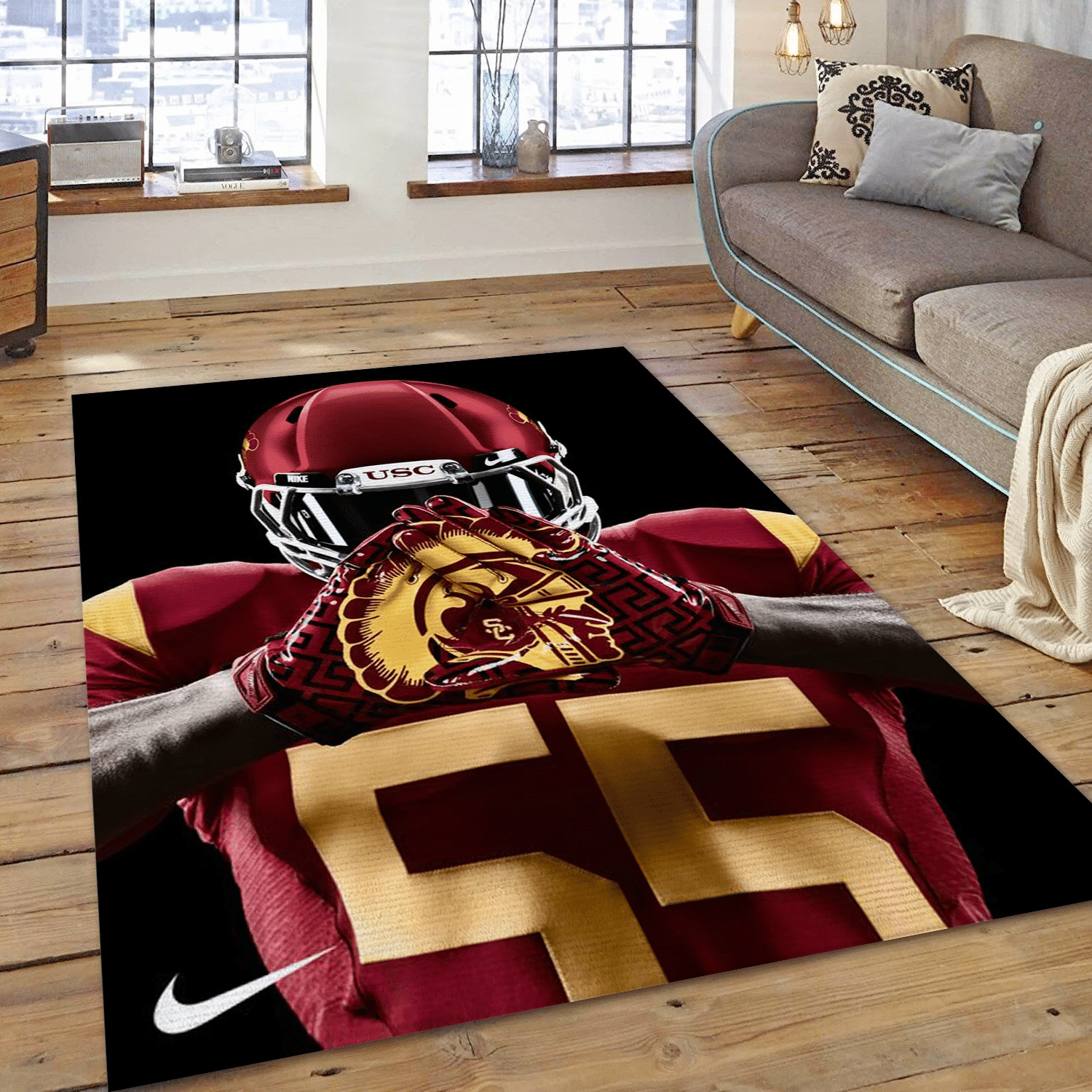 Usc Trojans Football Gloves Reangle Area Rug, Living Room Rug - Family Gift US Decor - Indoor Outdoor Rugs