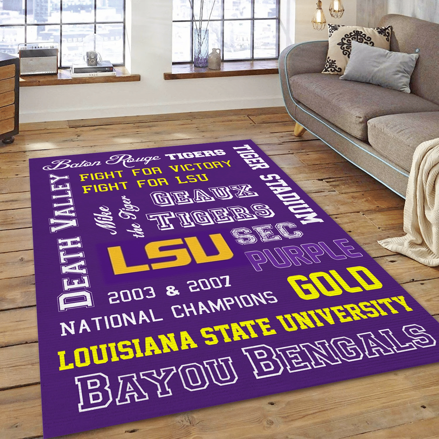 Lsu Tigers Printable Subway Art Sport Area Rug, Living Room Rug - Home US Decor - Indoor Outdoor Rugs