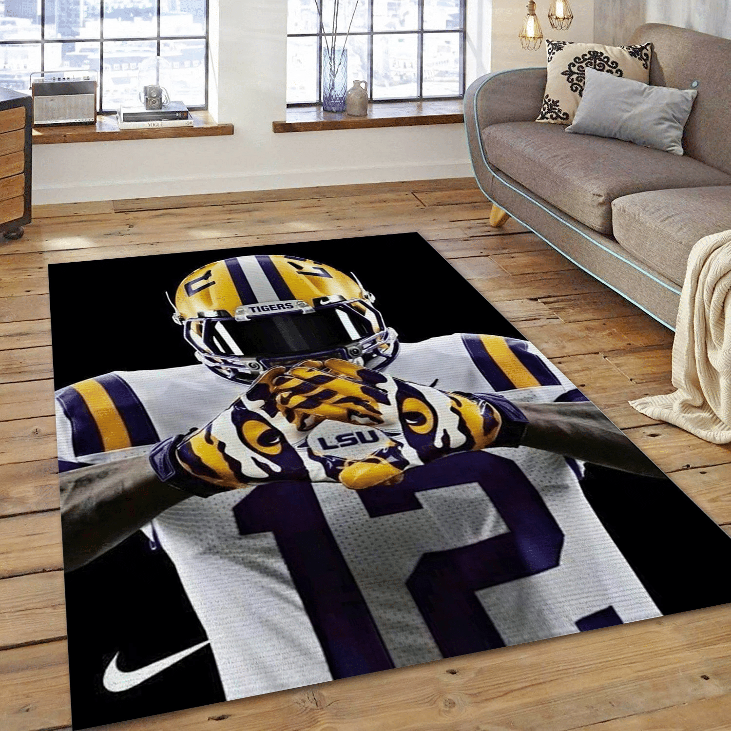 Lsu Tigers Football Gloves Area Rug Carpet, Bedroom Rug - US Gift Decor - Indoor Outdoor Rugs