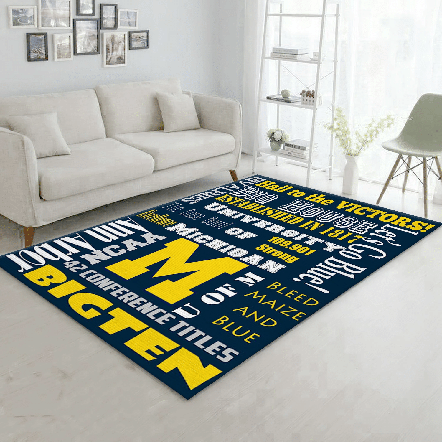 Michigan Wolverines Printable Subway Art Area Rug, Bedroom Rug - Family Gift US Decor - Indoor Outdoor Rugs