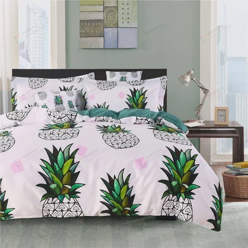 Pineapples With Green Leaves Bedding Set (Duvet Cover & Pillow Cases)