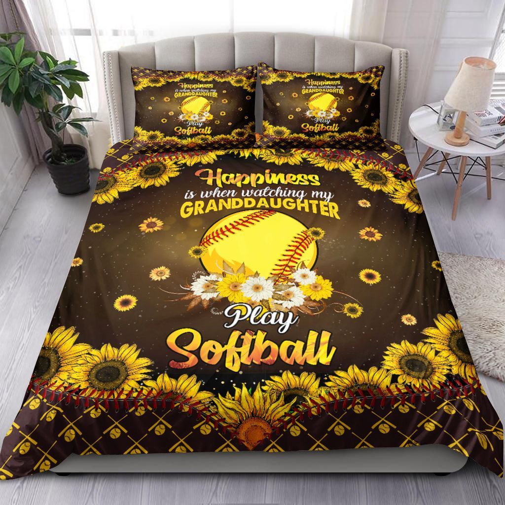 Softball And Sunflower Happiness Is Watching Comforter Duvet Cover Bedding Sets