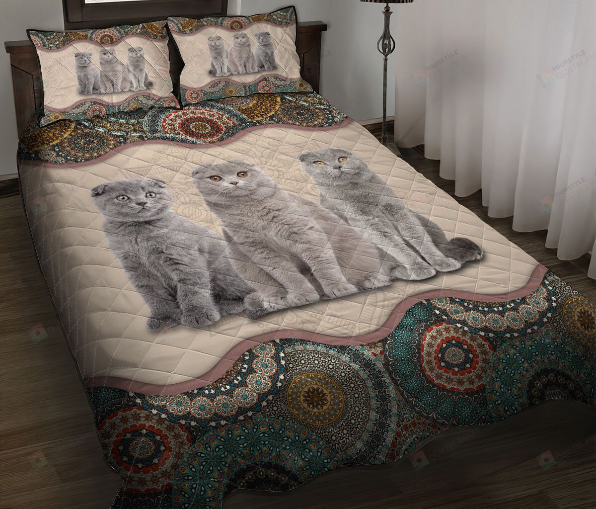 Scottish Fold Mandala Quilt Bedding Set