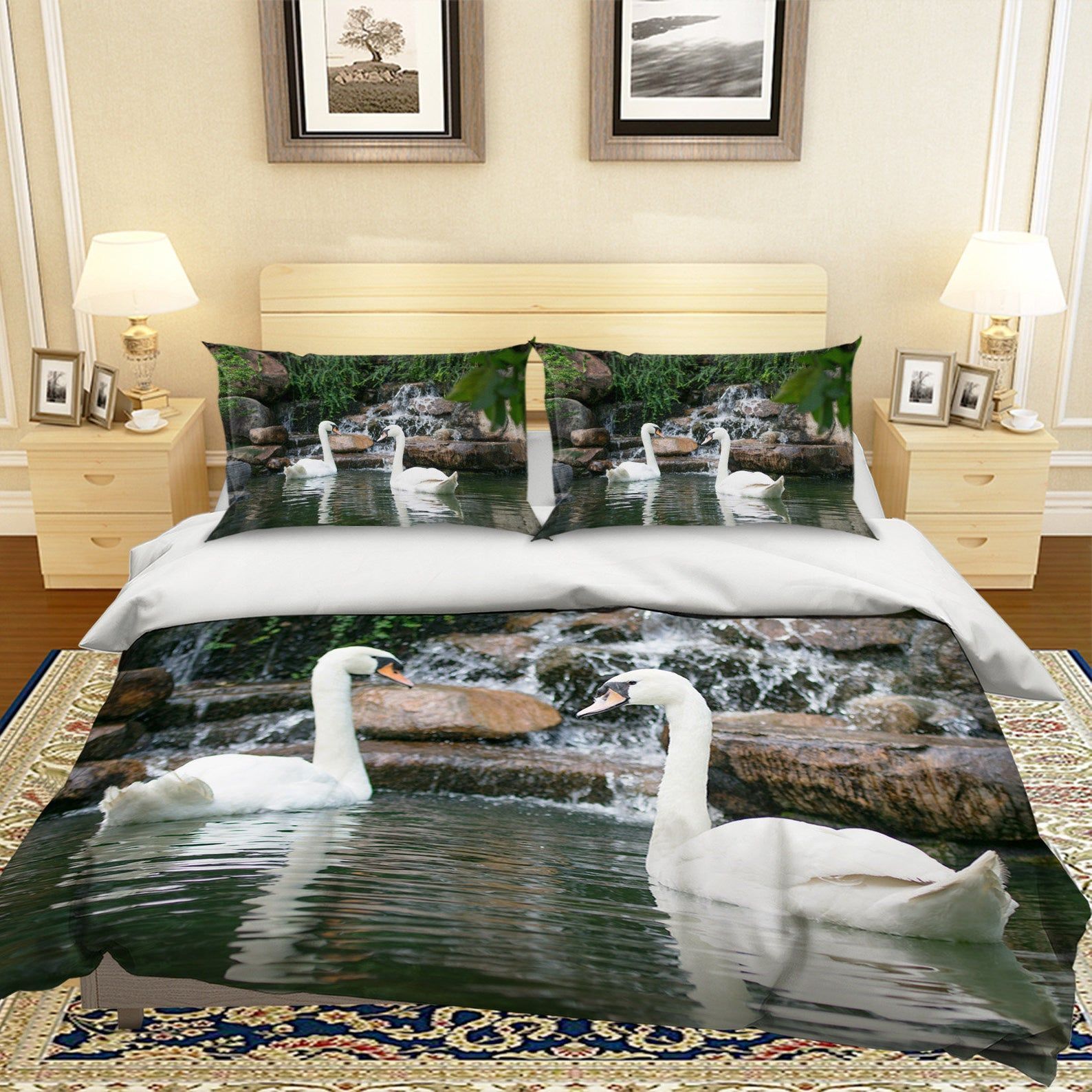 Swans Bed Sheets Spread Comforter Duvet Cover Bedding Sets