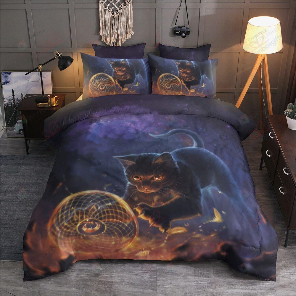 Black Kitten Bed Sheets Duvet Cover Bedding Set