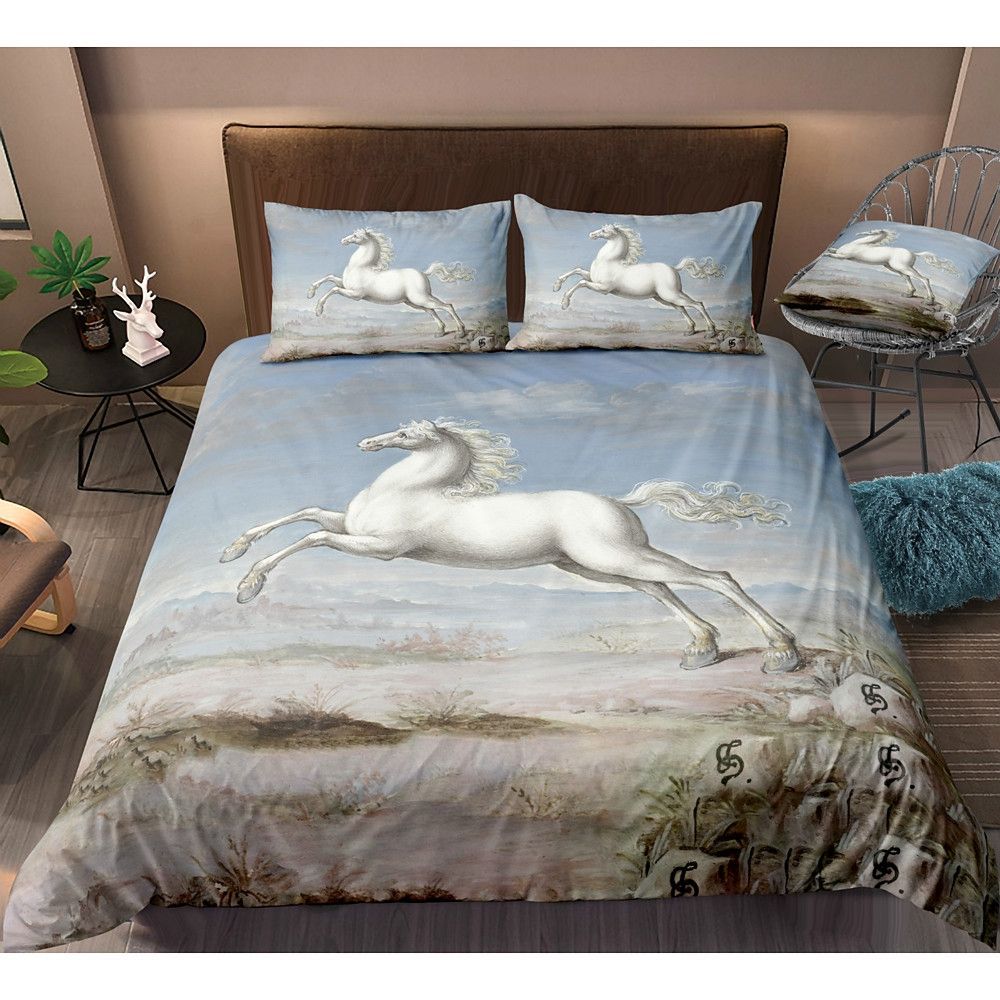 White Horse Bedding Set Bed Sheets Spread Comforter Duvet Cover Bedding Sets