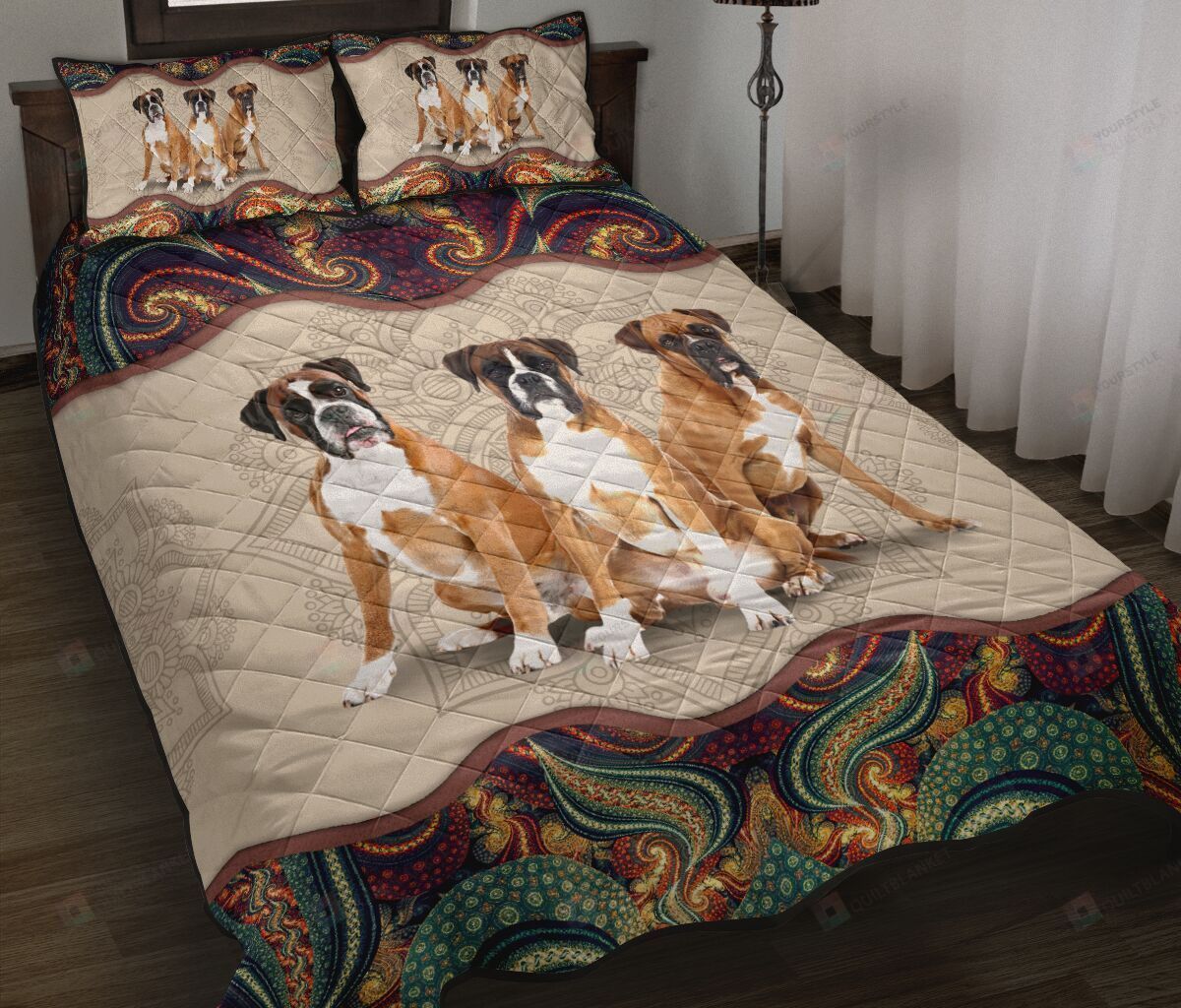 Boxer Abastract Mandala Quilt Bedding Set