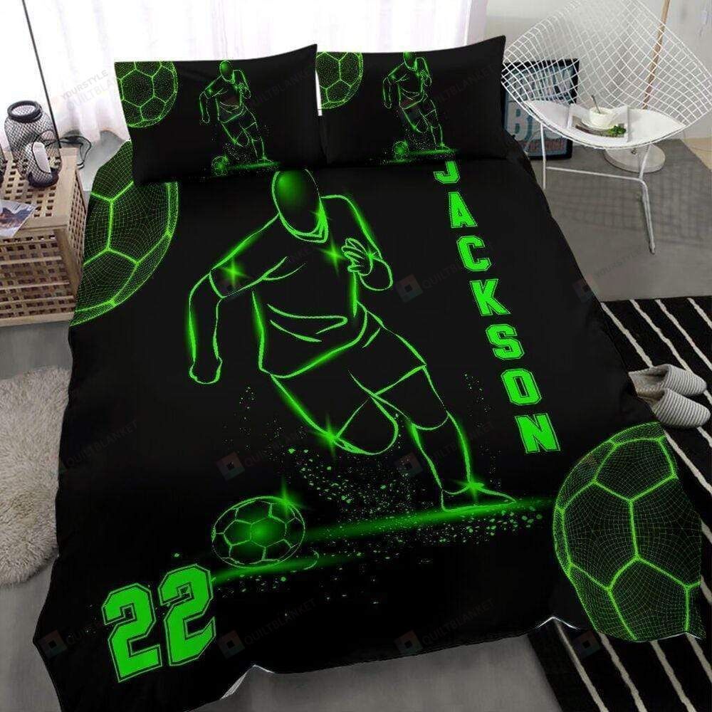 Soccer Custom Duvet Cover Bedding Set Neon With Your Name