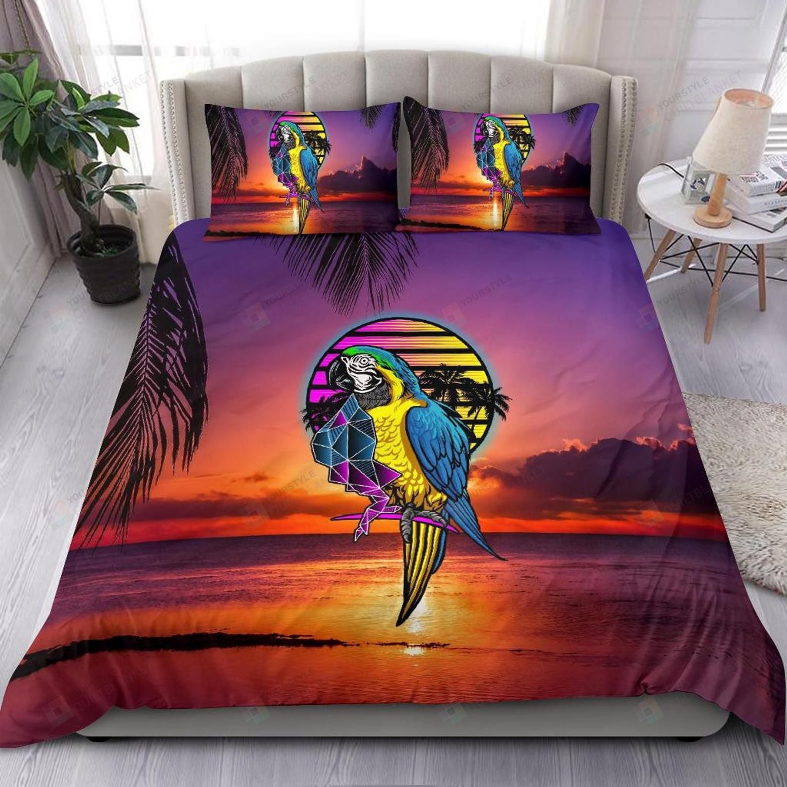 Sunset Parrot And Beach Bedding Set Bed Sheets Spread Comforter Duvet Cover Bedding Sets