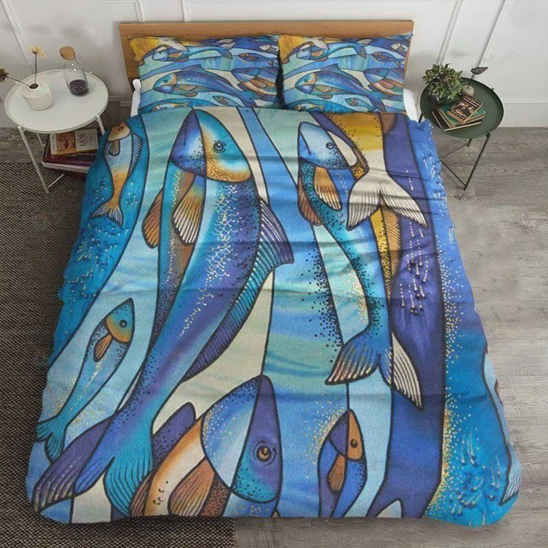 Fish Cotton Bed Sheets Spread Comforter Duvet Cover Bedding Sets