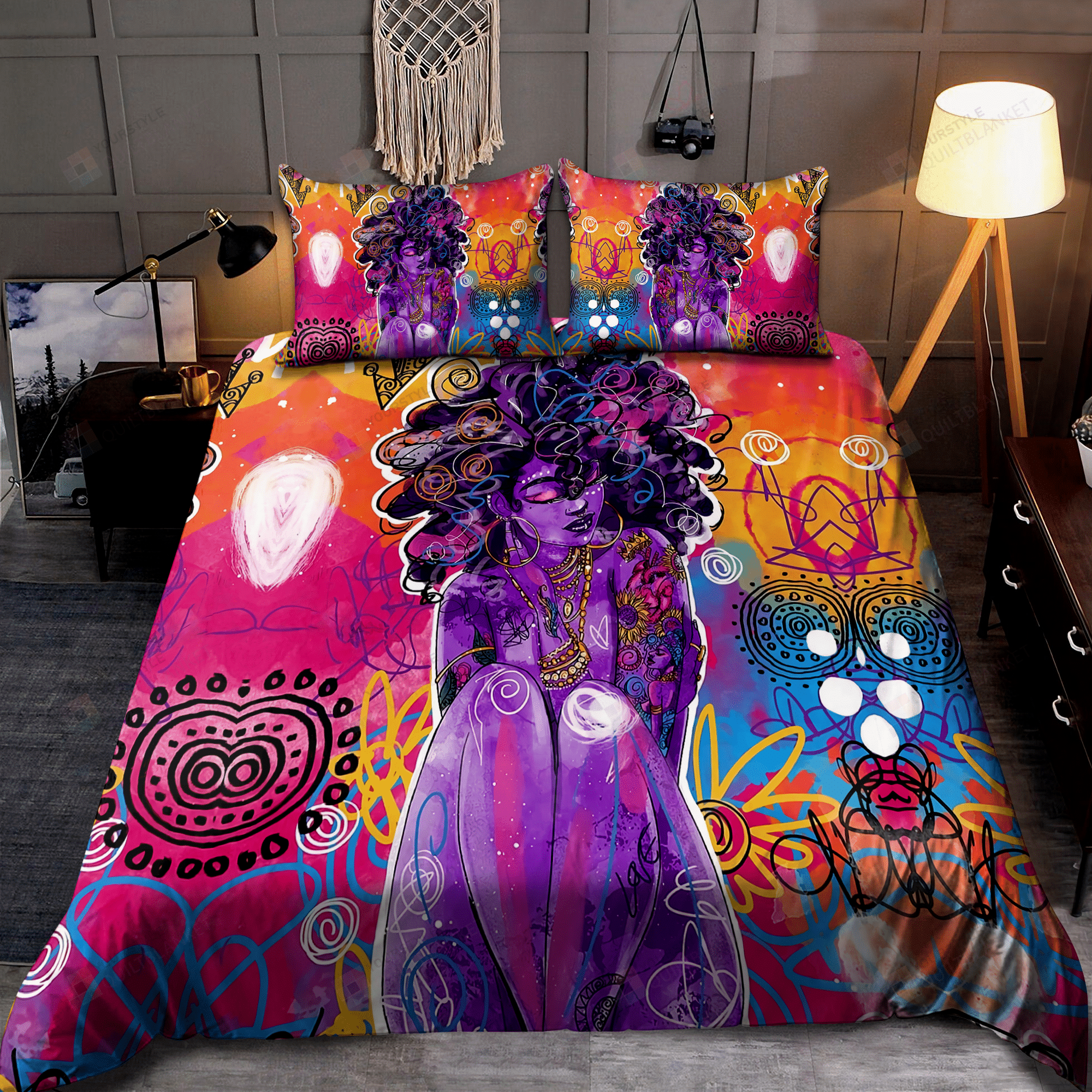 African Strong Girl With Colorful Art Pattern Bedding Set Cotton Bed Sheets Spread Comforter Duvet Cover Bedding Sets