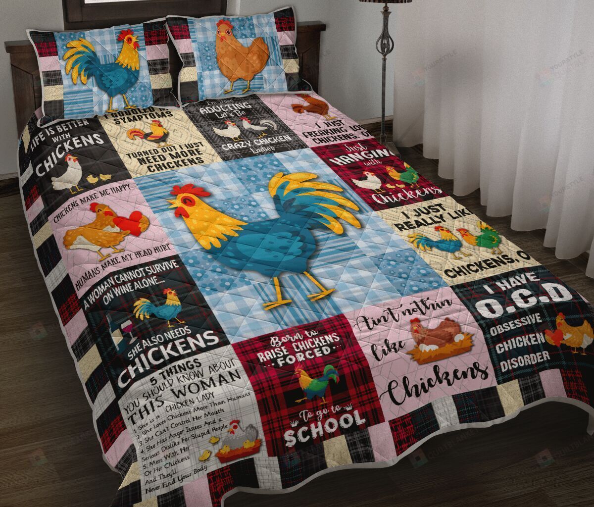 Chicken Plaid Quilt Bedding Set