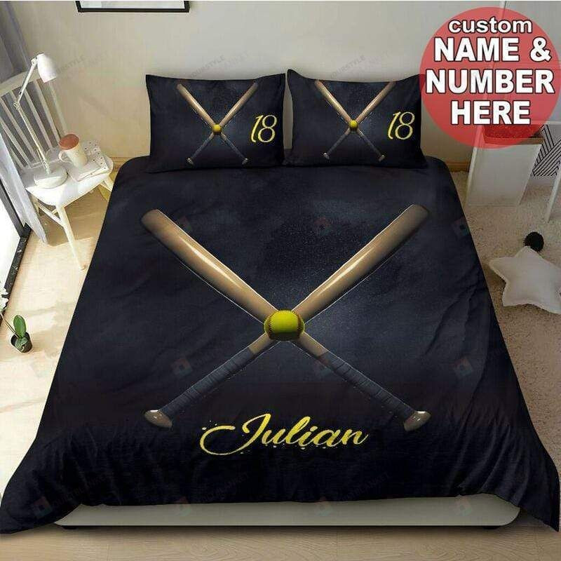 Softball Bat Custom Duvet Cover Bedding Set Black