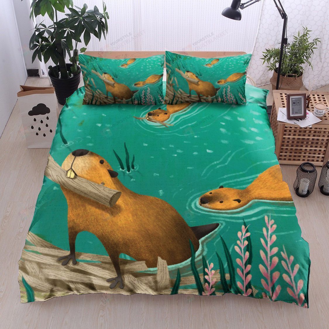 Otter Cotton Bed Sheets Spread Comforter Duvet Cover Bedding Sets