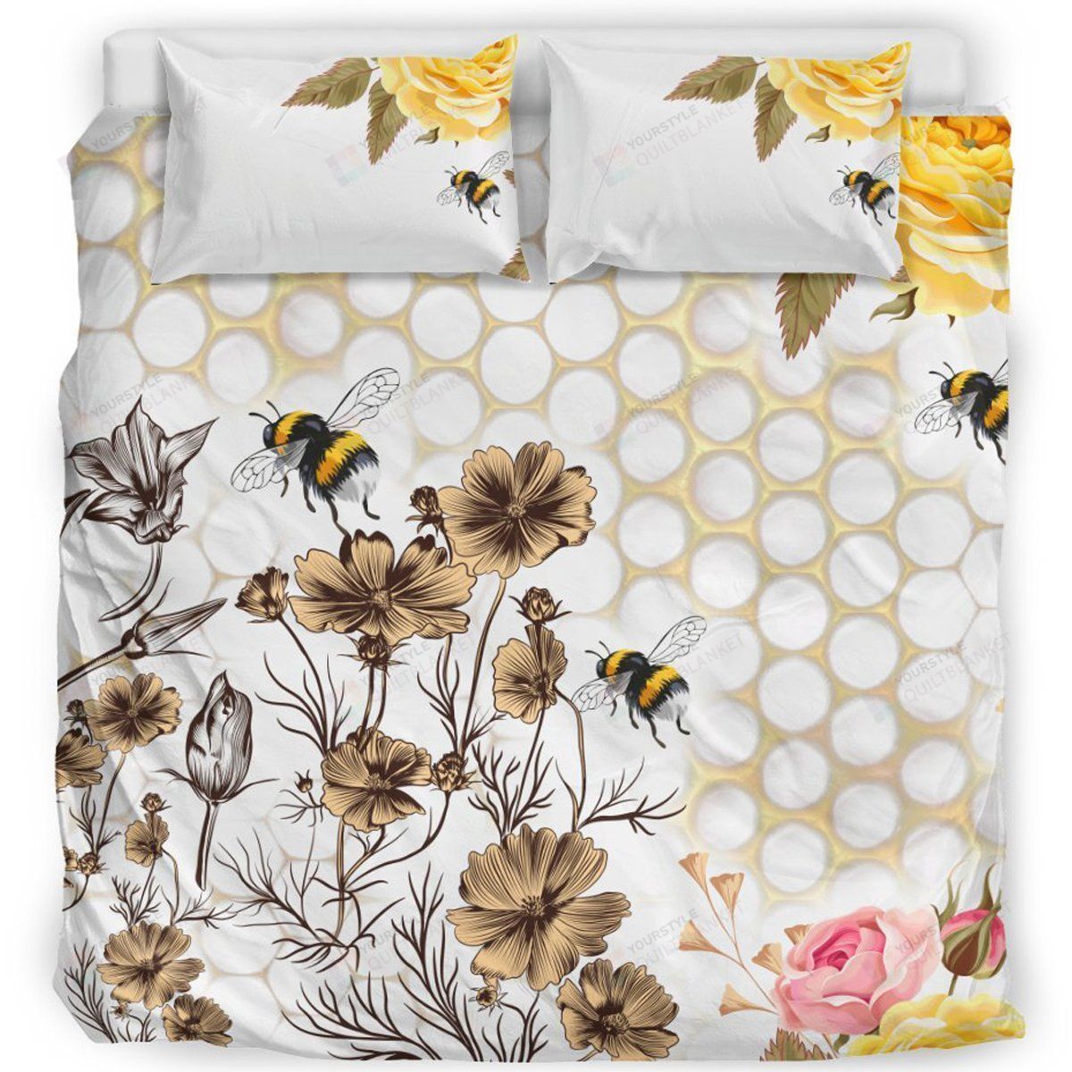 Bee Cotton Bed Sheets Spread Comforter Duvet Cover Bedding Sets