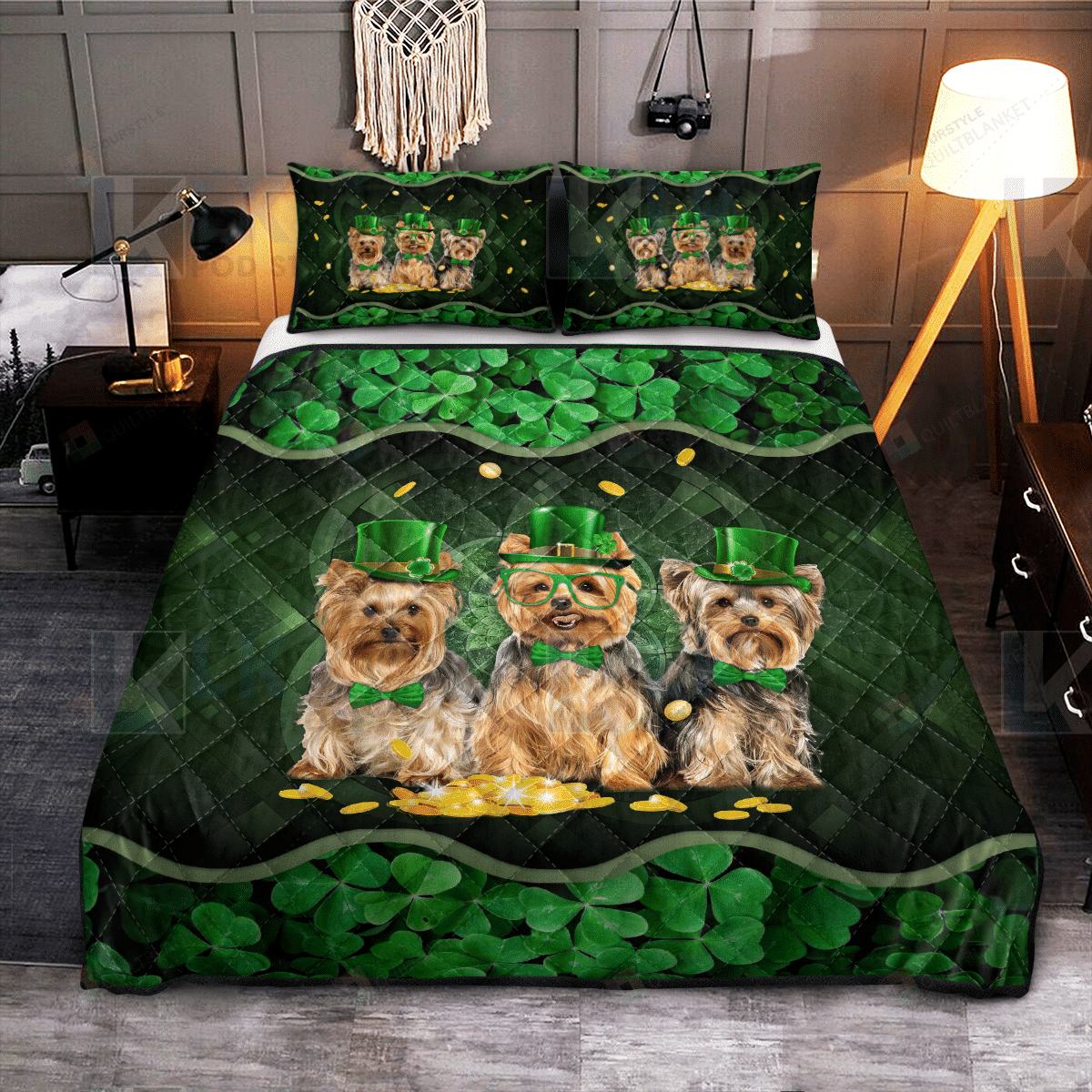 Yorkshire Terrier Shamrock Quilt Bedding Set