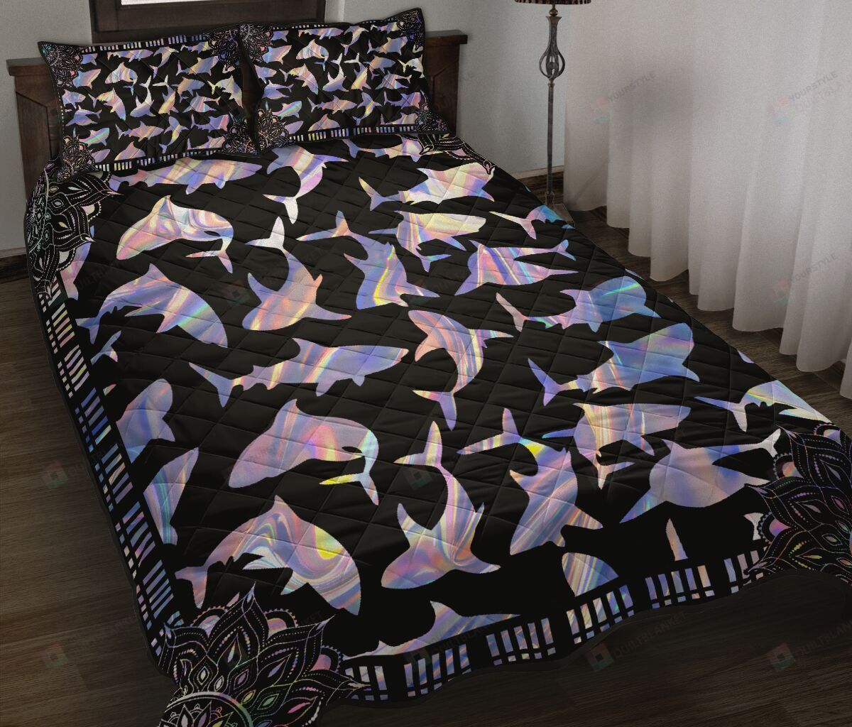 Shark Hologram Style Quilt Bedding Set