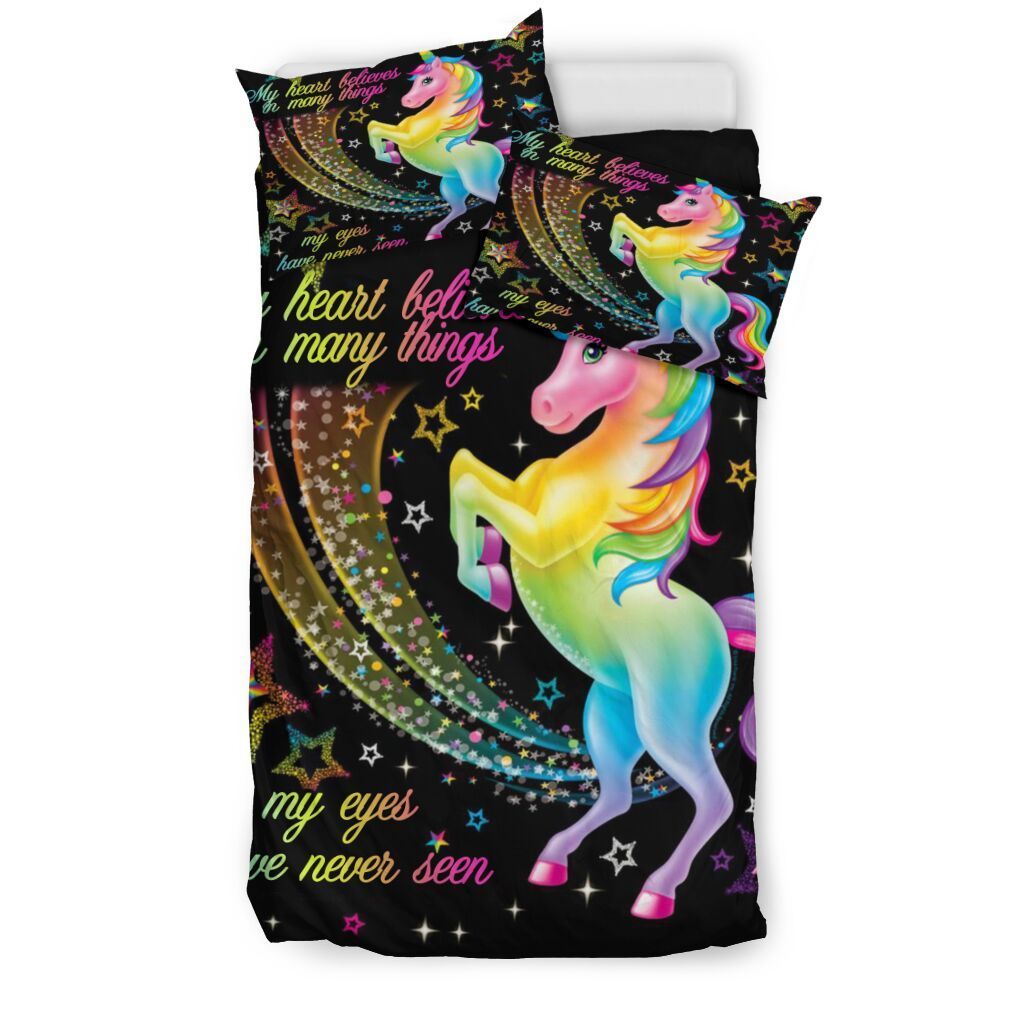 Unicorn With Stars My Heart Believes In Many Things Bedding Set Cotton Bed Sheets Spread Comforter Duvet Cover Bedding Sets