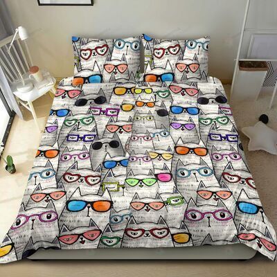 Cat Cotton Bed Sheets Spread Comforter Duvet Cover Bedding Sets