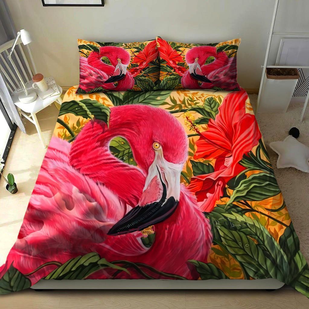 Flamingo And Hibiscus  Bedding Set Bed Sheets Spread Comforter Duvet Cover Bedding Sets