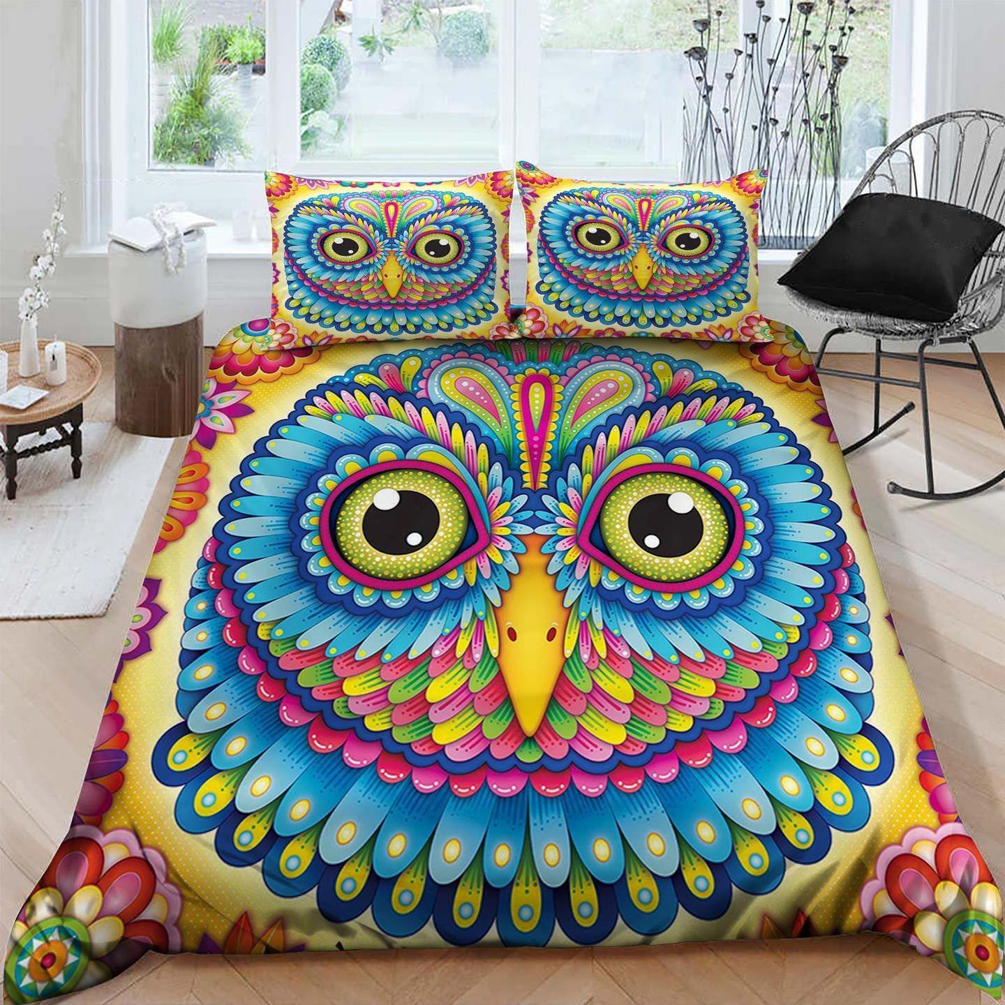 Owl Cotton Bed Sheets Spread Comforter Duvet Cover Bedding Sets