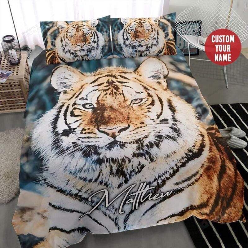 Tiger Watercolor Bedding Personalized Custom Name Duvet Cover Bedding Set