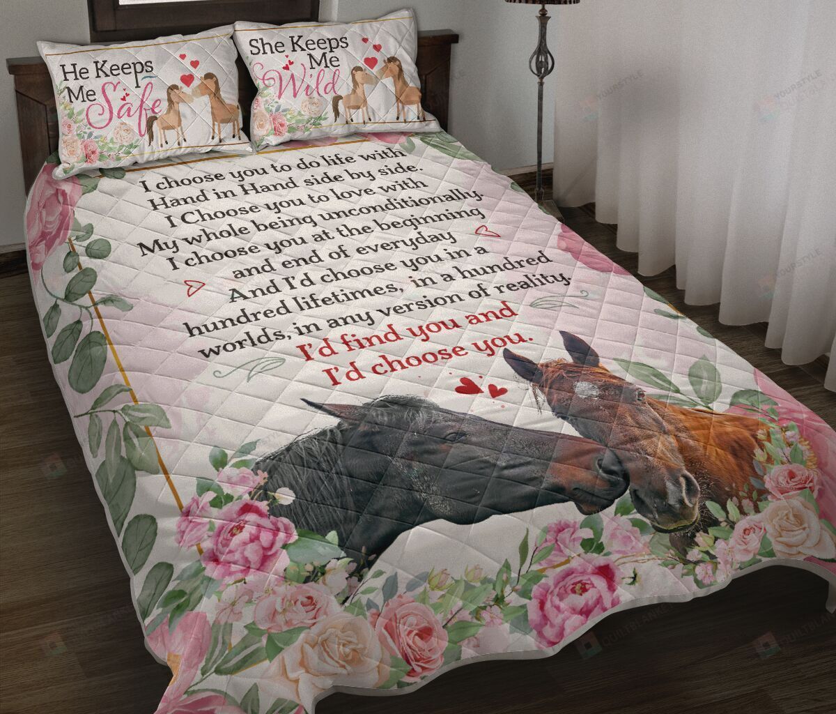 Couple Horse Loving Quilt Bedding Set