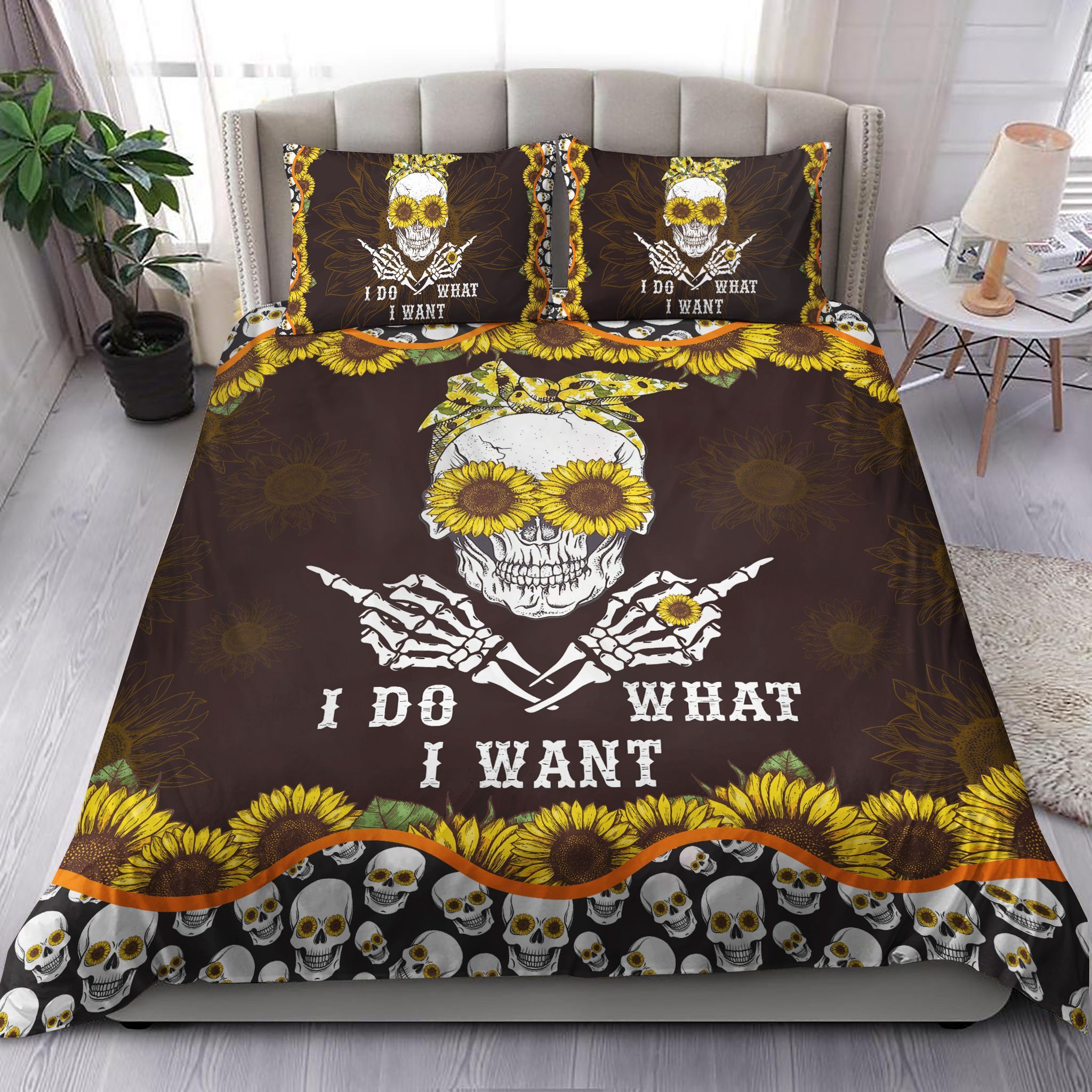 Sunflower And Skull I Do What I Want Bedding Set Bed Sheets Spread Comforter Duvet Cover Bedding Sets